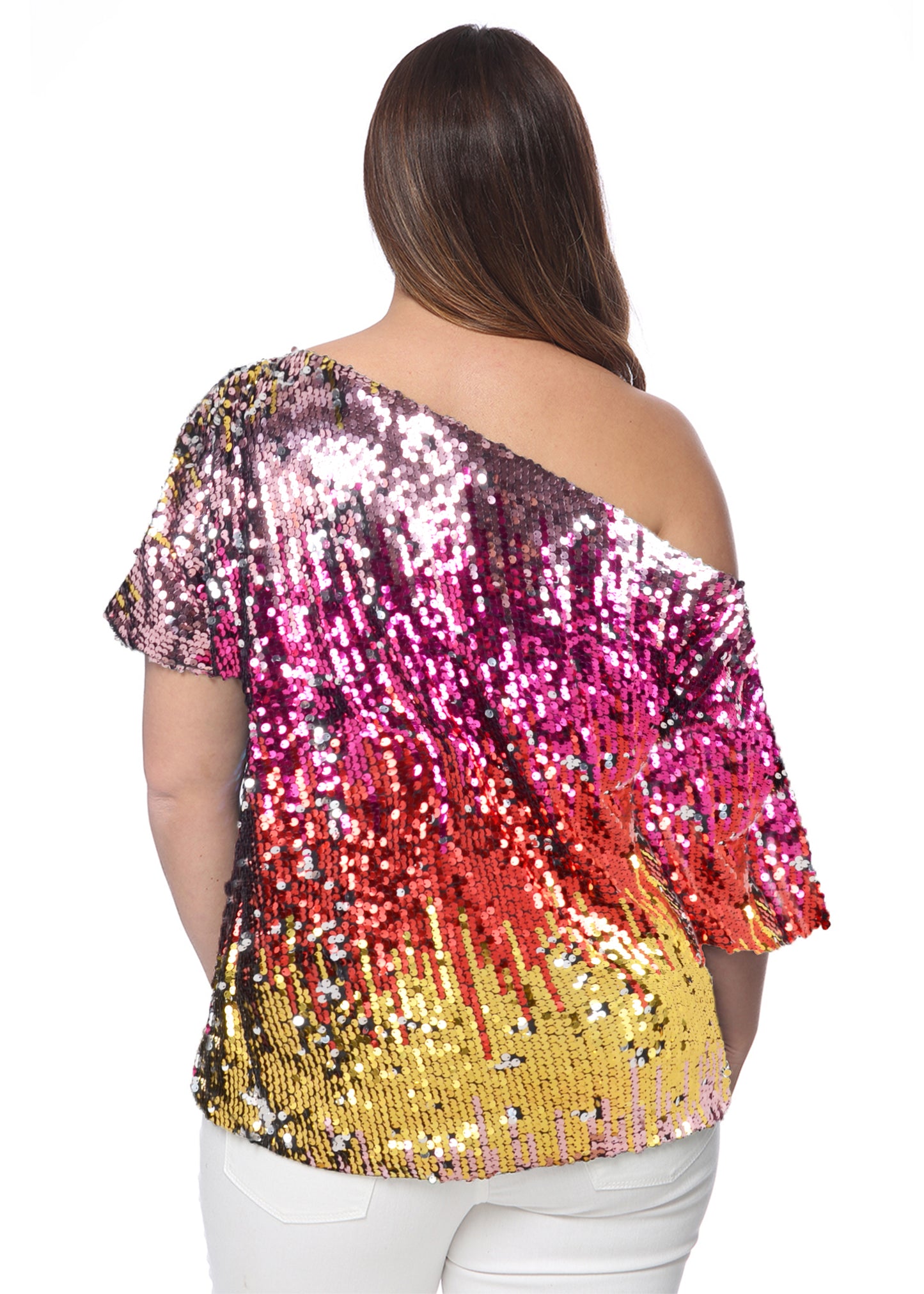 Plus Size One Shoulder Sequin Top