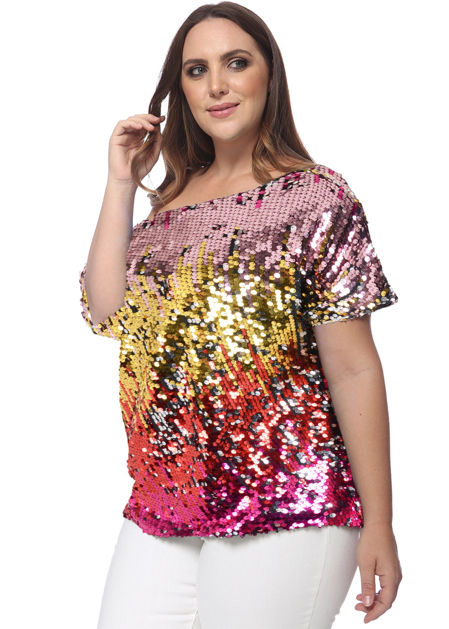 Plus Size One Shoulder Sequin Top