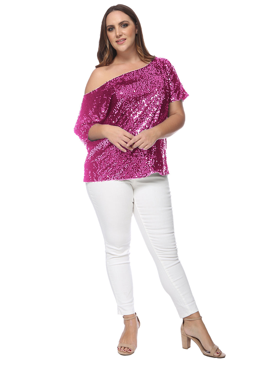 Plus Size One Shoulder Sequin Top