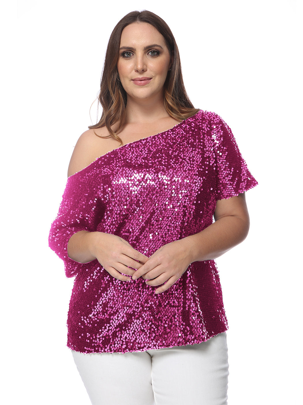 Plus Size One Shoulder Sequin Top