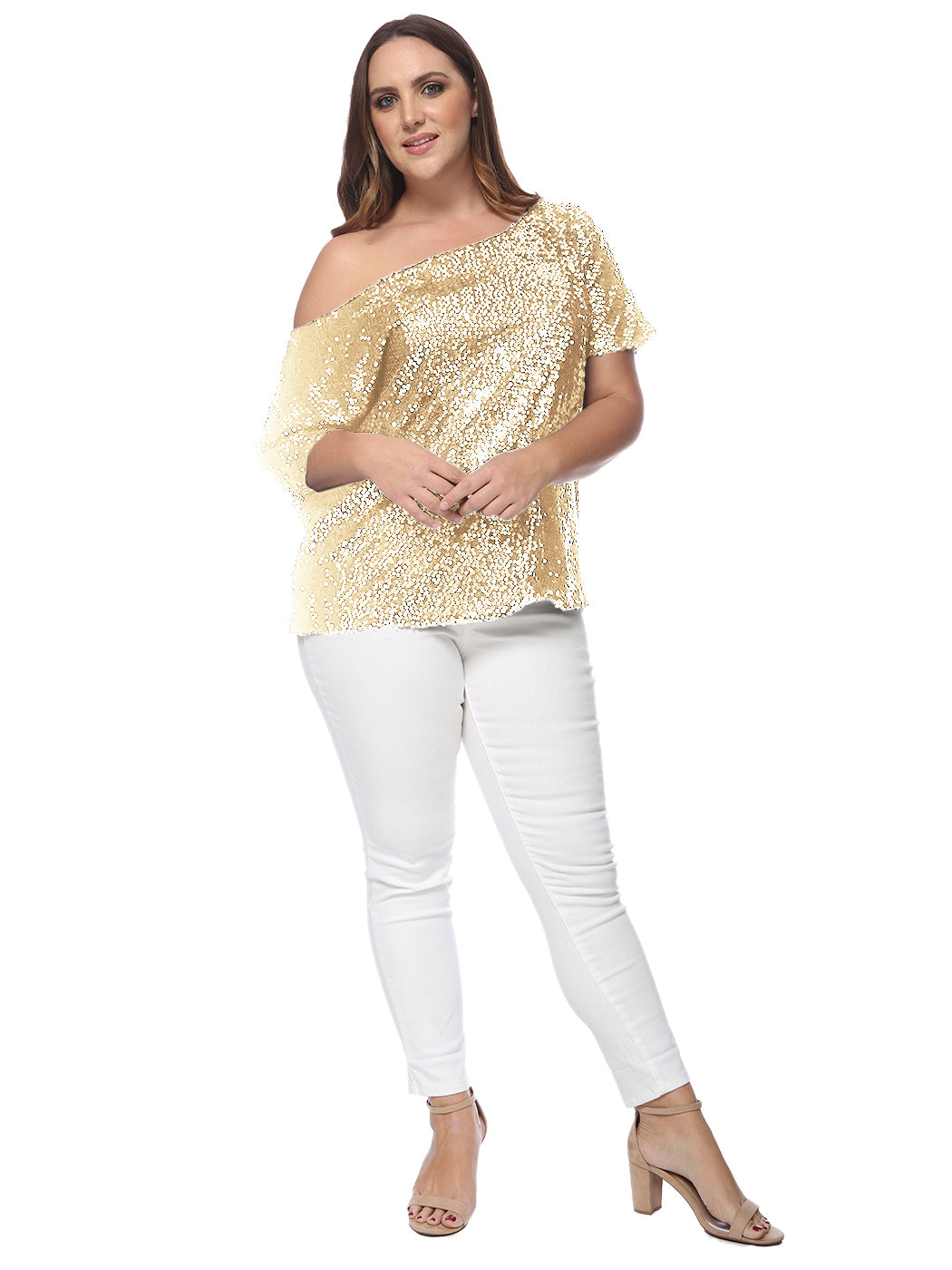 Plus Size One Shoulder Sequin Top