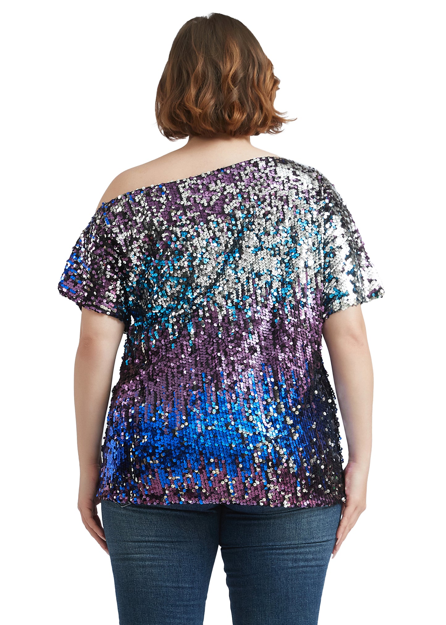 Plus Size One Shoulder Sequin Top