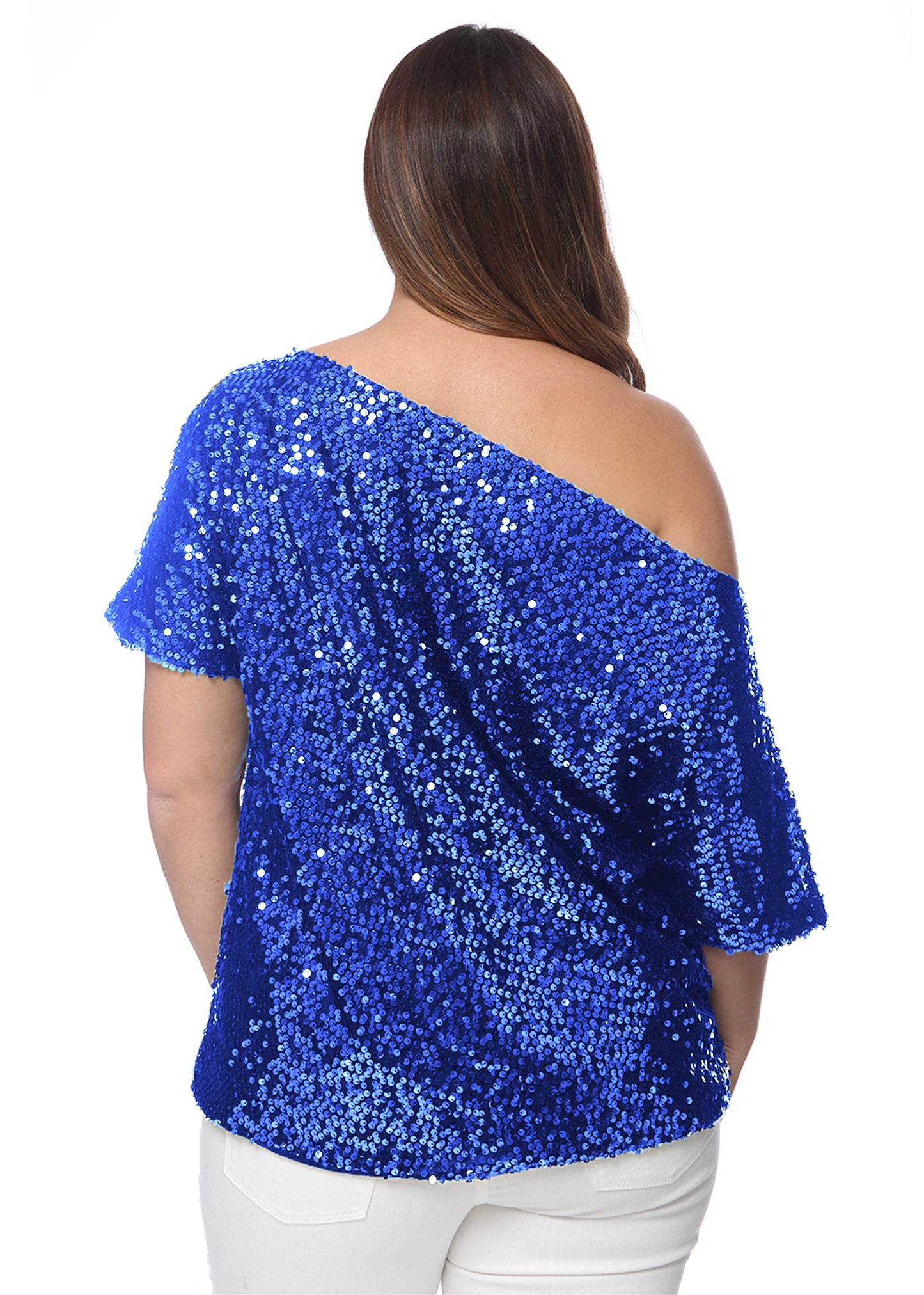 Plus Size One Shoulder Sequin Top