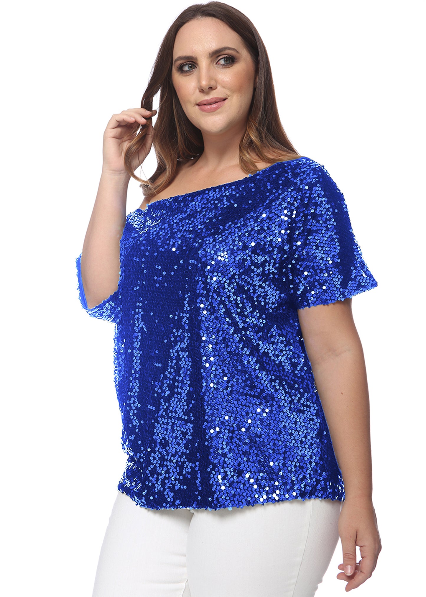 Plus Size One Shoulder Sequin Top