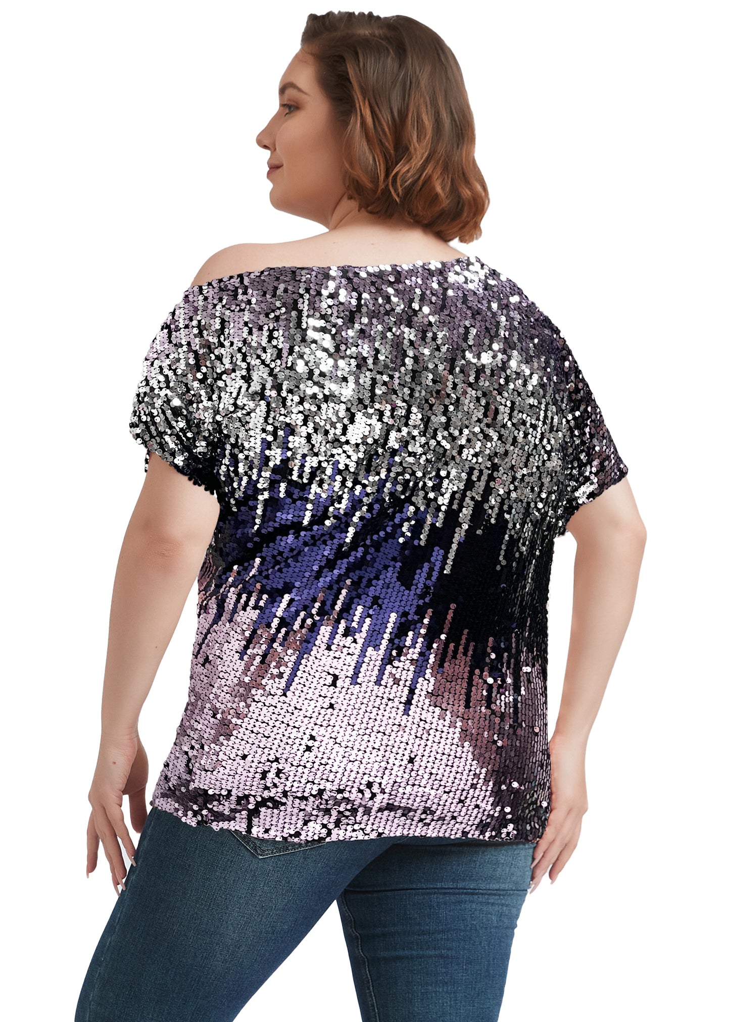 Plus Size One Shoulder Sequin Top