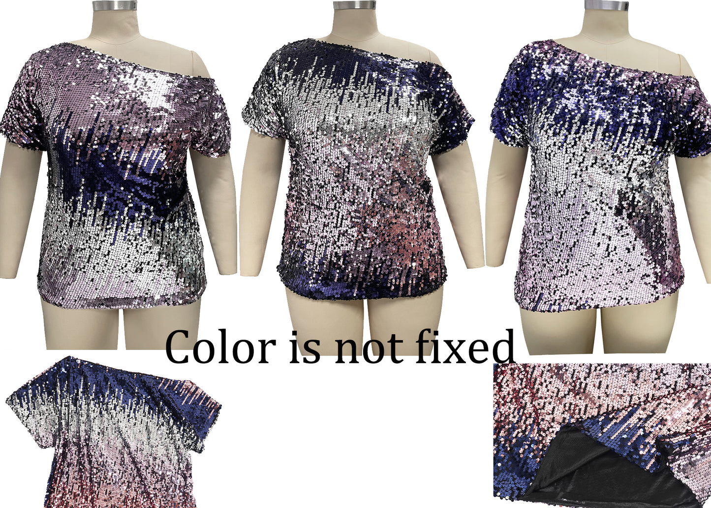 Plus Size One Shoulder Sequin Top