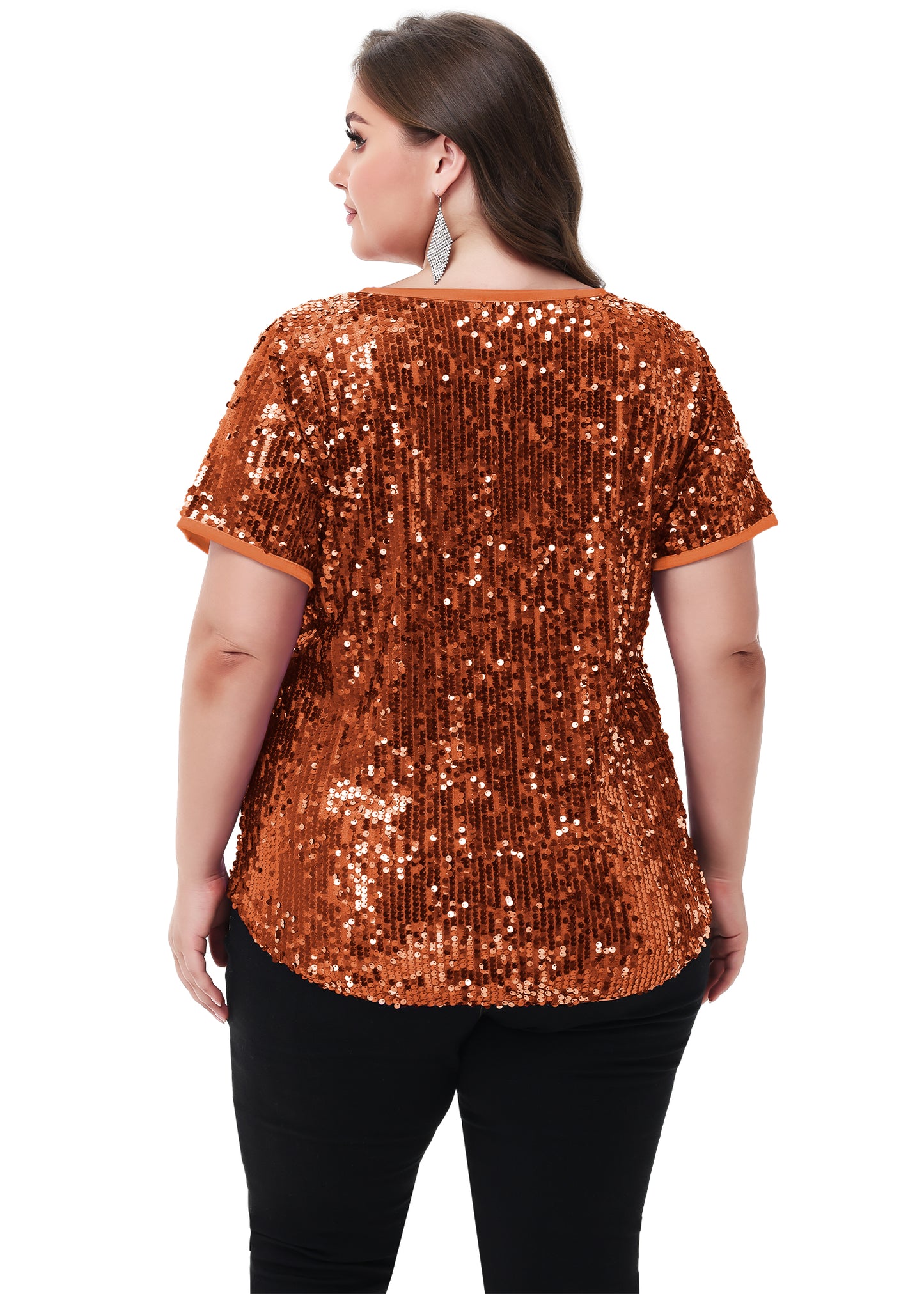 Anna-Kaci Womens Sequin Tops Plus Size Round Neck Sparkle Glitter Short Sleeve Party Tunic Blouse