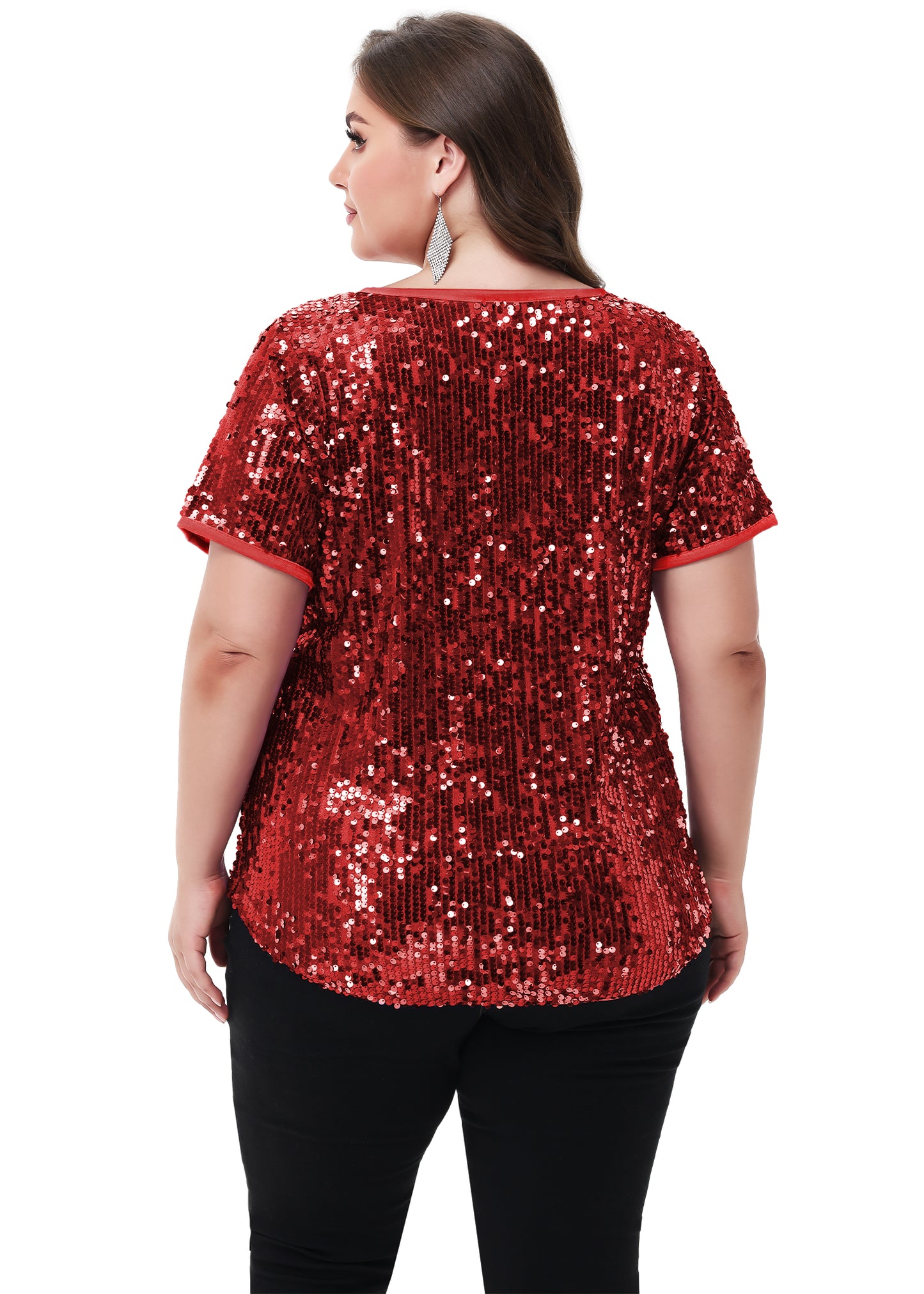 Anna-Kaci Womens Sequin Tops Plus Size Round Neck Sparkle Glitter Short Sleeve Party Tunic Blouse