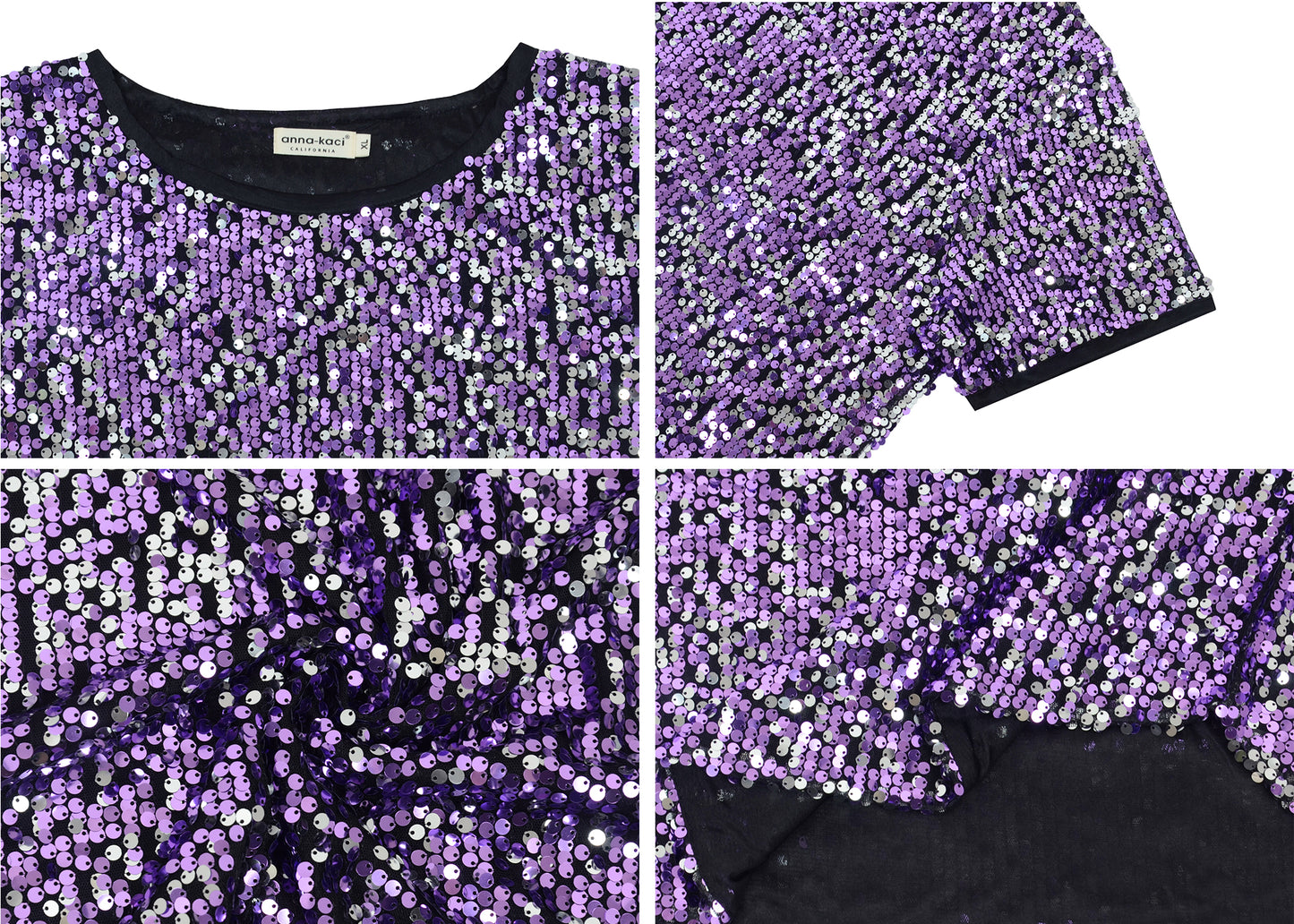 Anna-Kaci Womens Sequin Tops Plus Size Round Neck Sparkle Glitter Short Sleeve Party Tunic Blouse