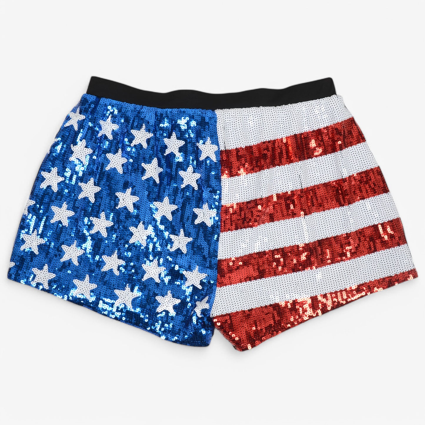 Anna-Kaci Women's Sequin High-Waisted Shorts with Star and Stripe Pattern