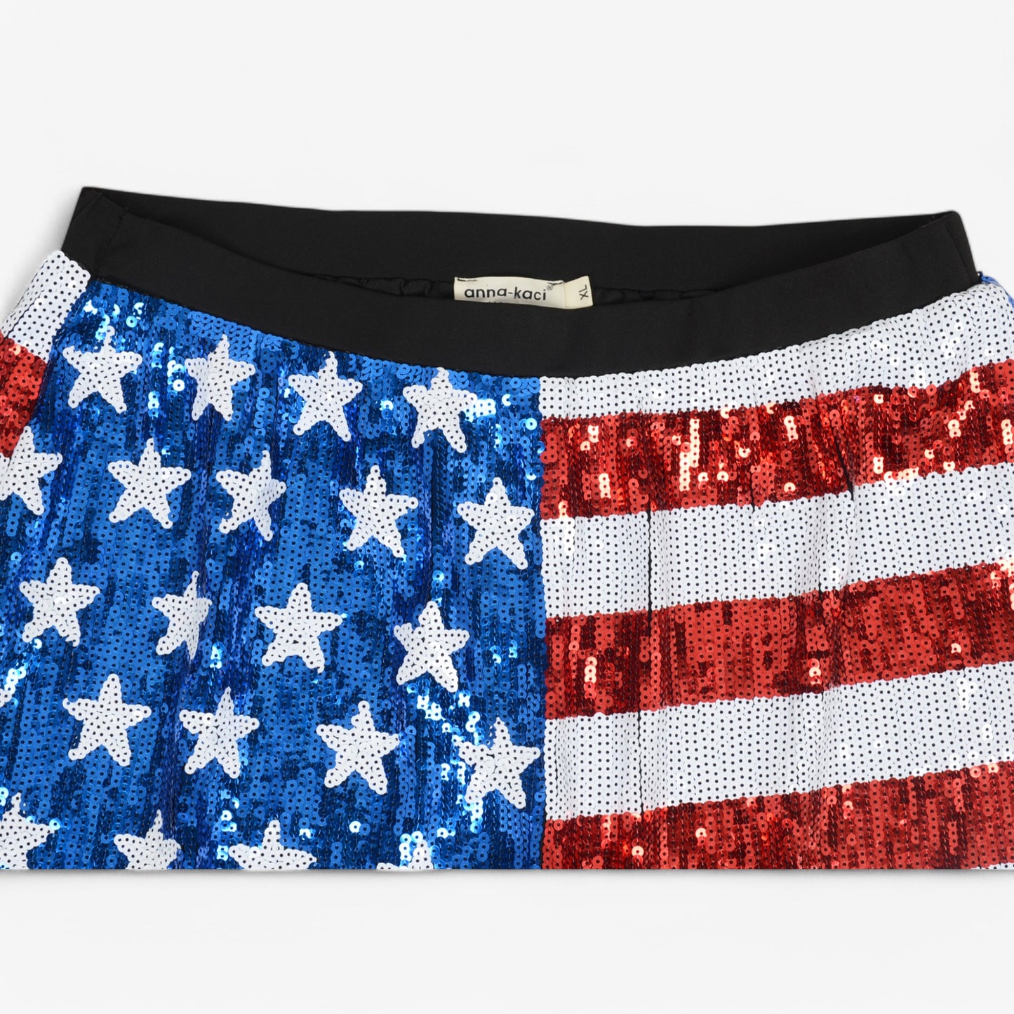 Anna-Kaci Women's Sequin High-Waisted Shorts with Star and Stripe Pattern