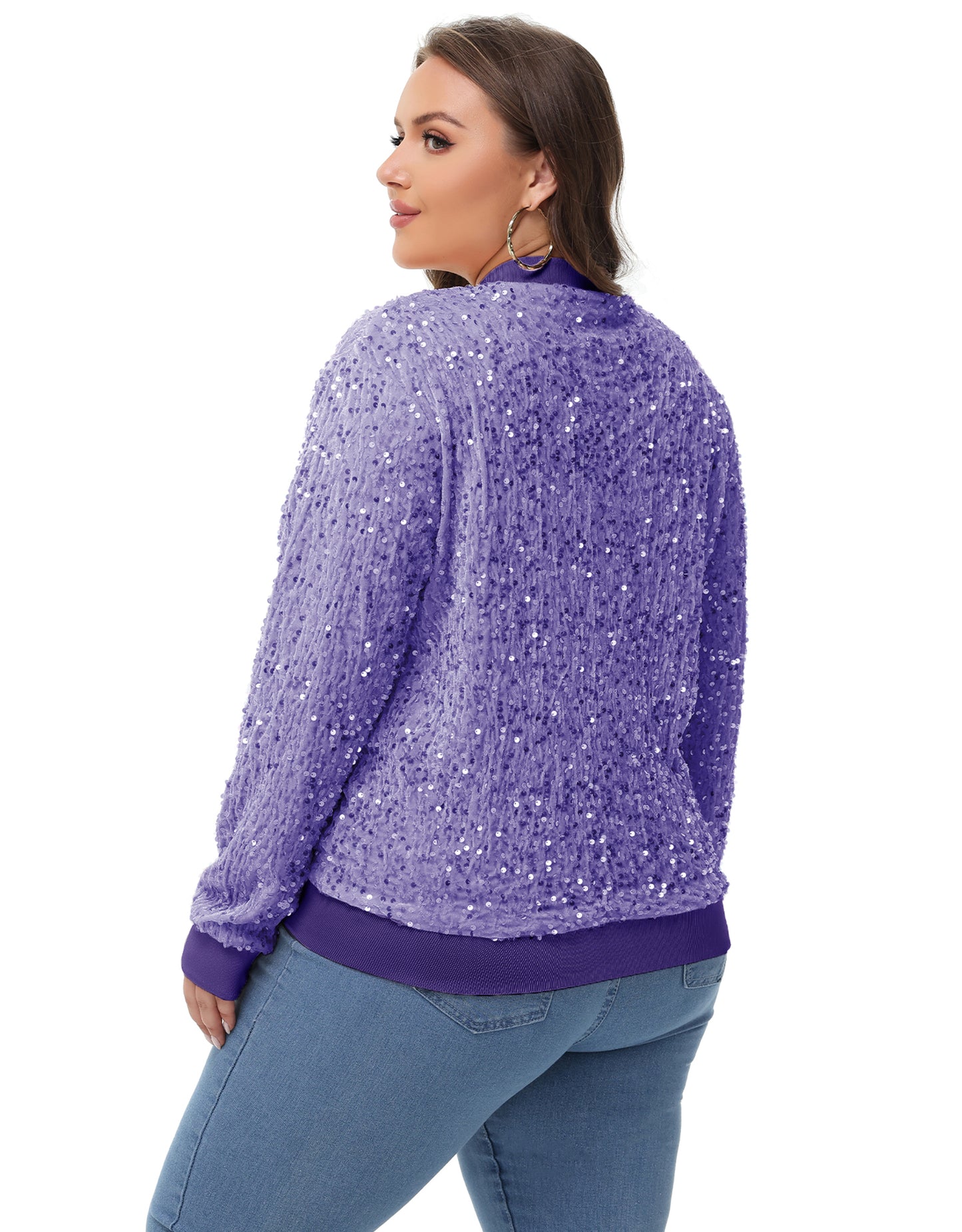 Anna-Kaci Women's Sequin Jacket Plus Size Sparkly Zip Bomber Coat With Pockets For Concert Party