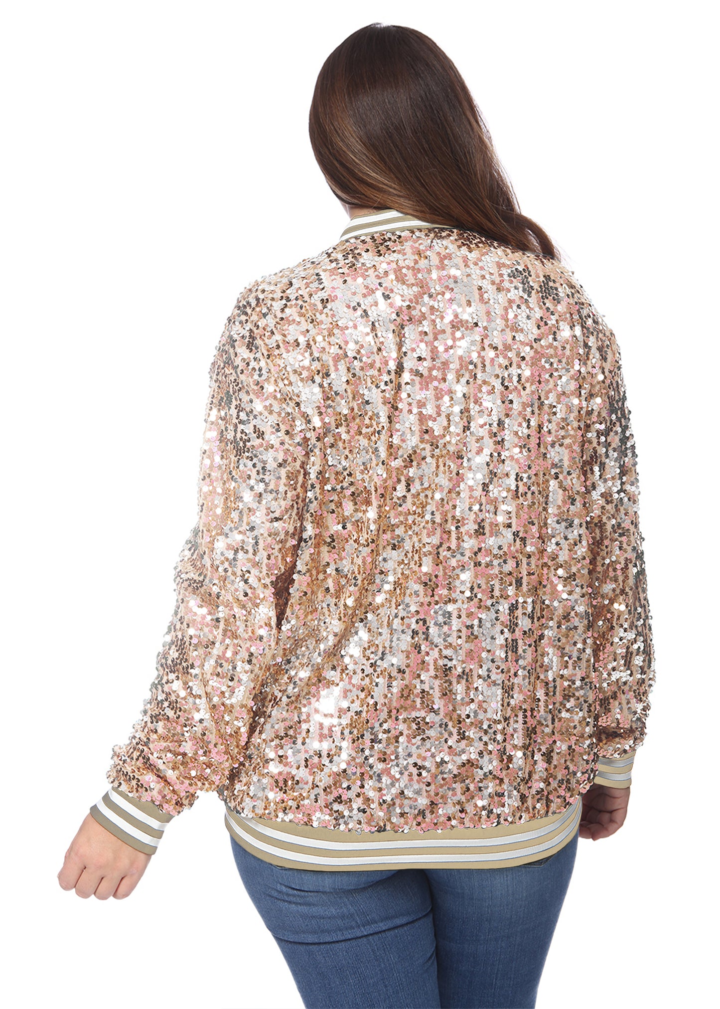 Plus Size Sequin Bomber Jacket