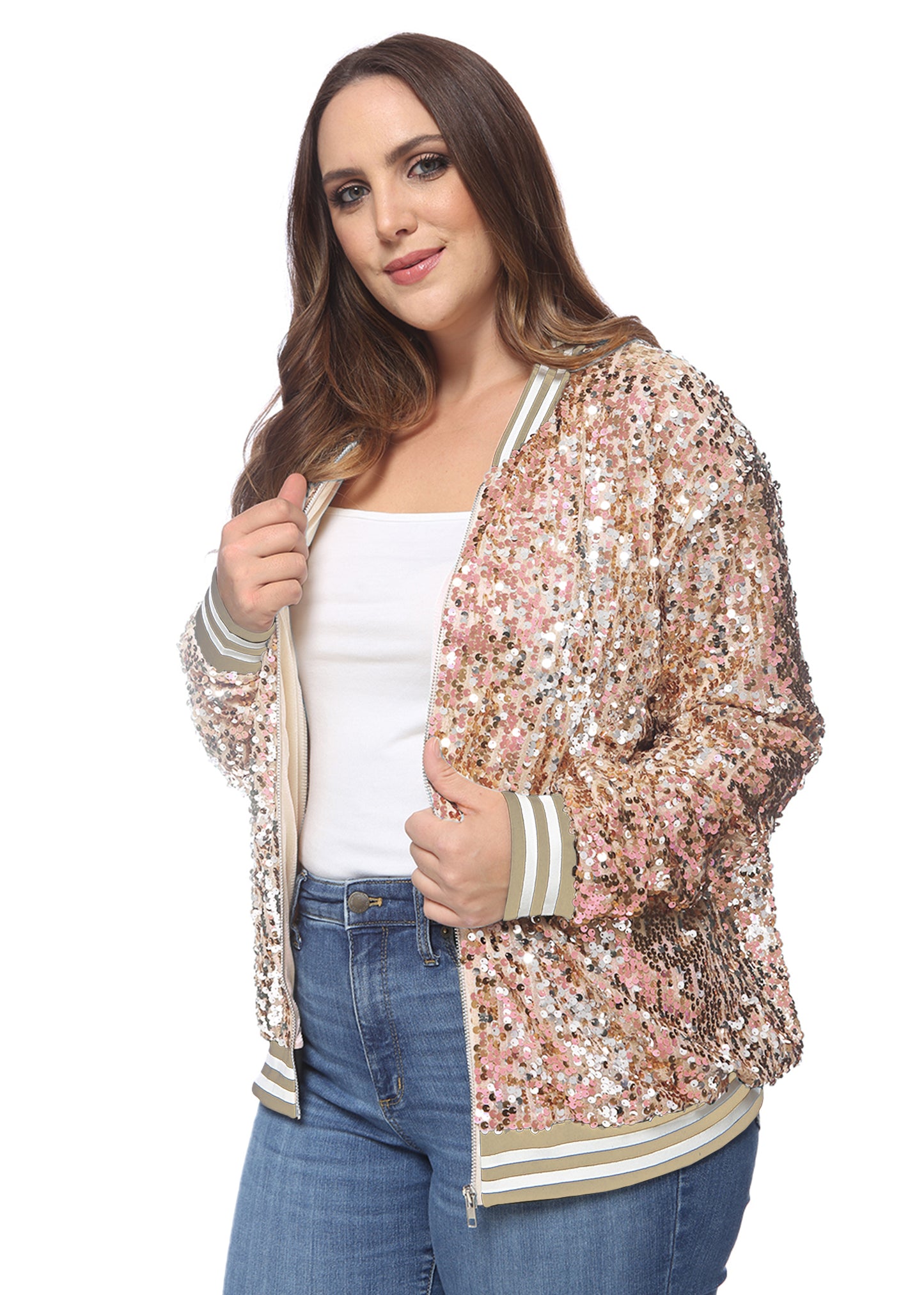 Plus Size Sequin Bomber Jacket