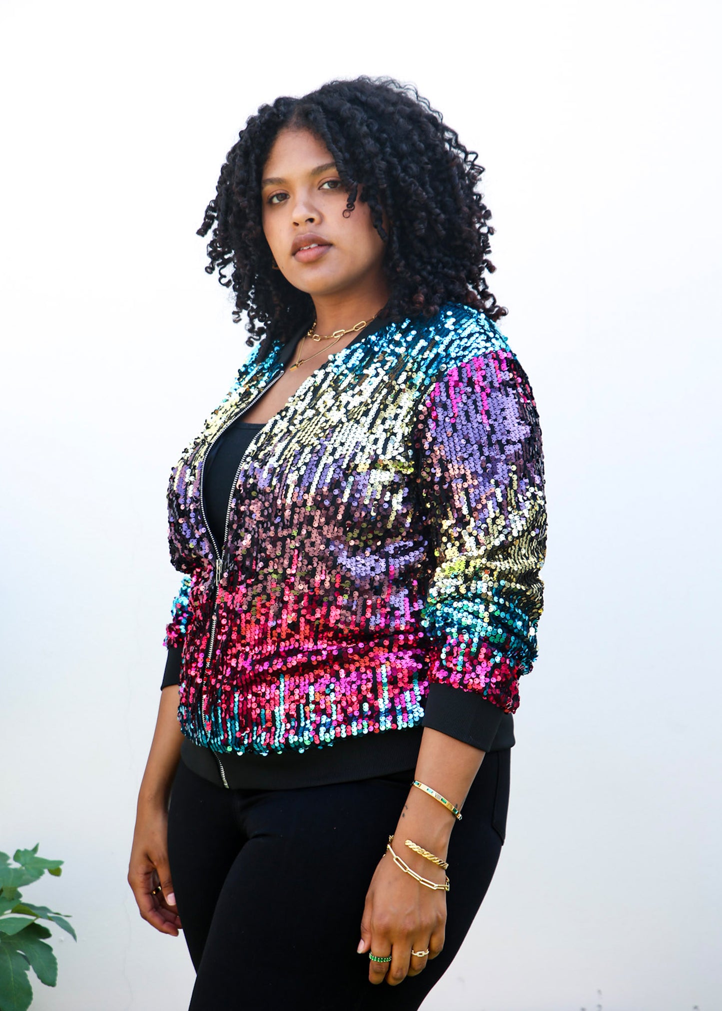 Plus Size Sequin Bomber Jacket