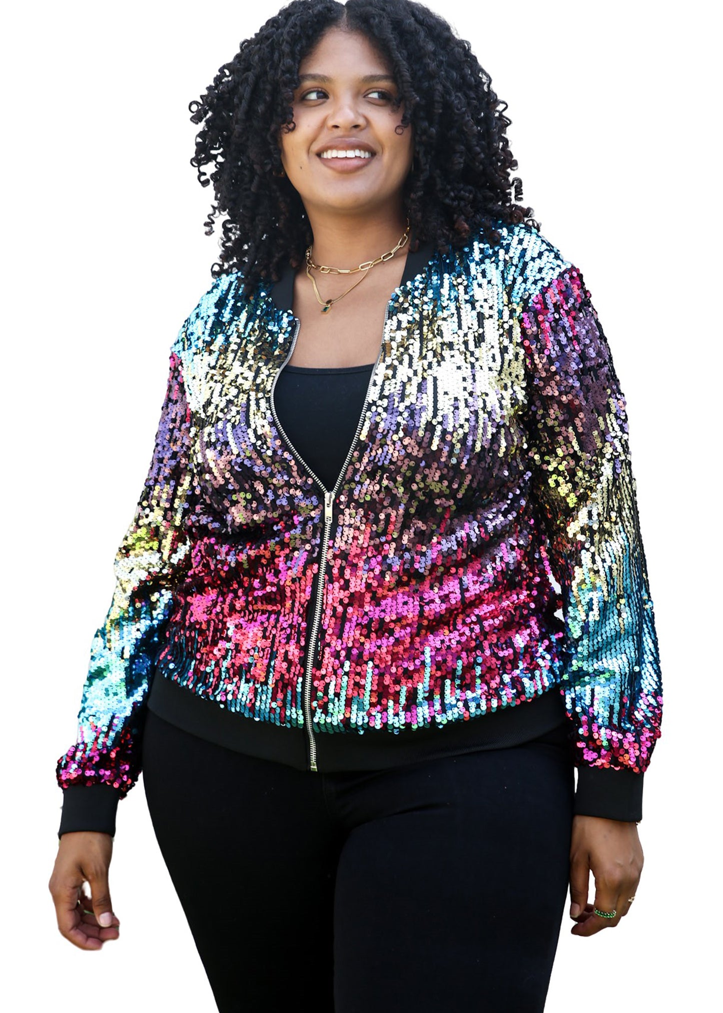 Plus Size Sequin Bomber Jacket