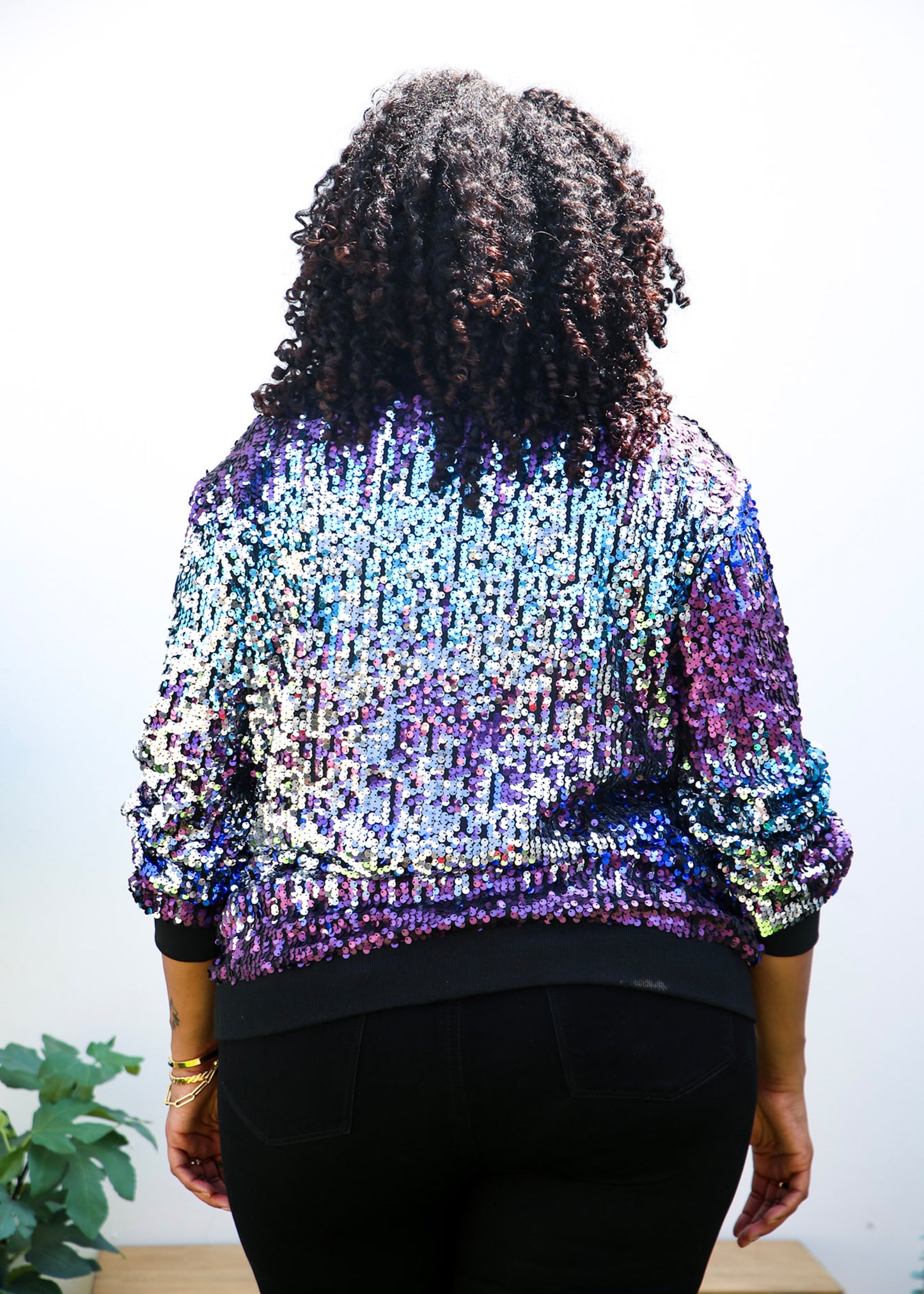 Plus Size Sequin Bomber Jacket