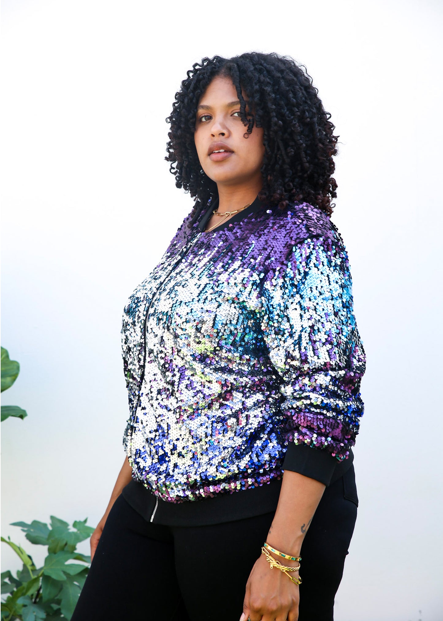 Plus Size Sequin Bomber Jacket