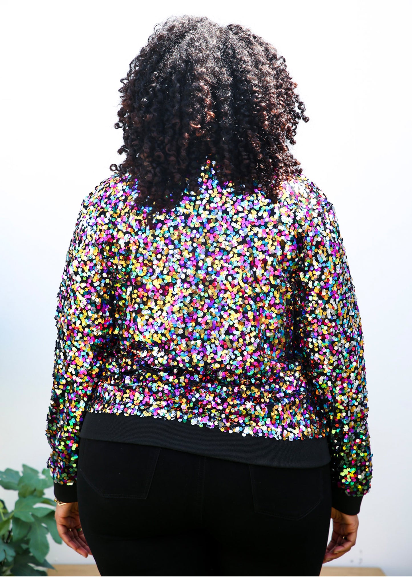 Plus Size Sequin Bomber Jacket