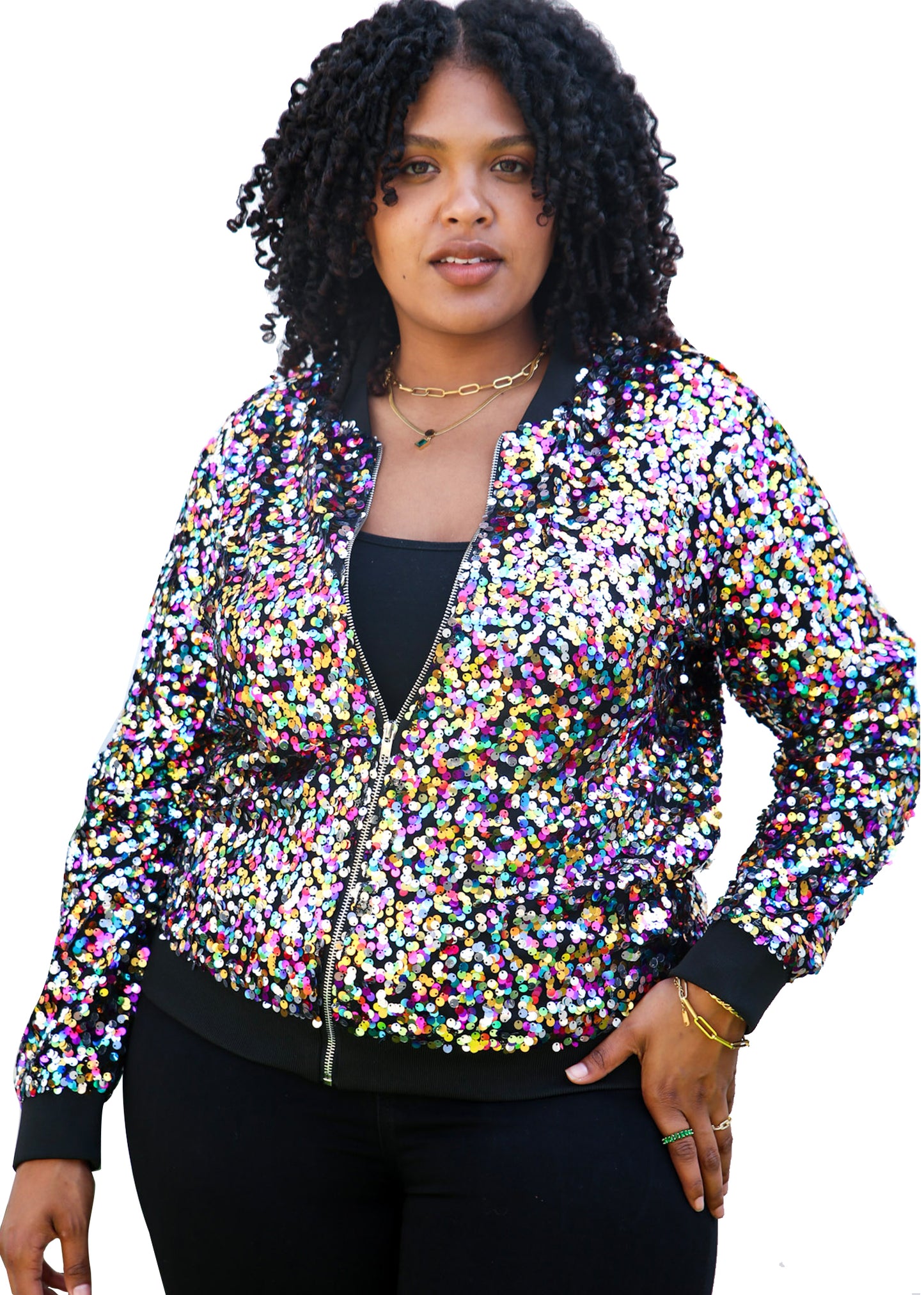 Plus Size Sequin Bomber Jacket