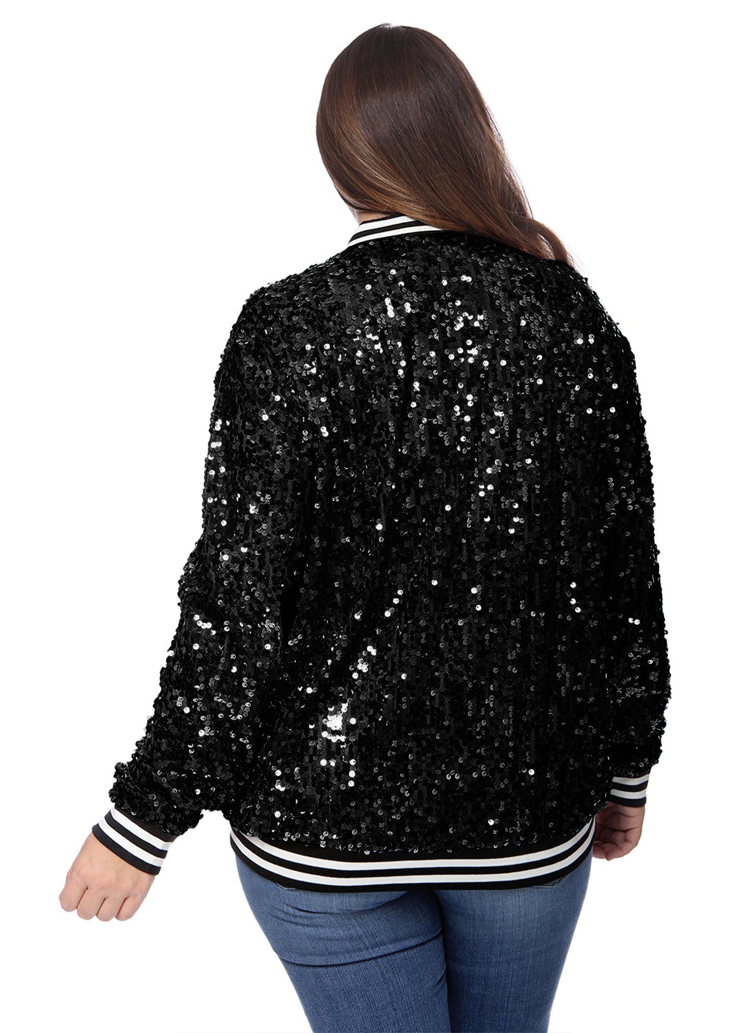 Plus Size Sequin Bomber Jacket