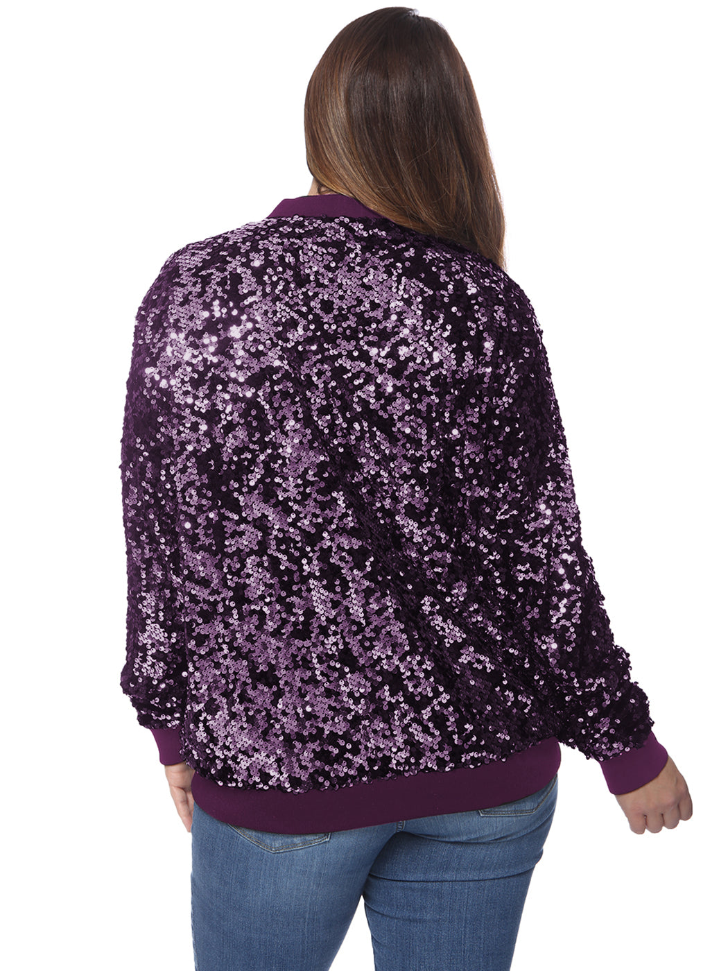 Plus Size Sequin Bomber Jacket