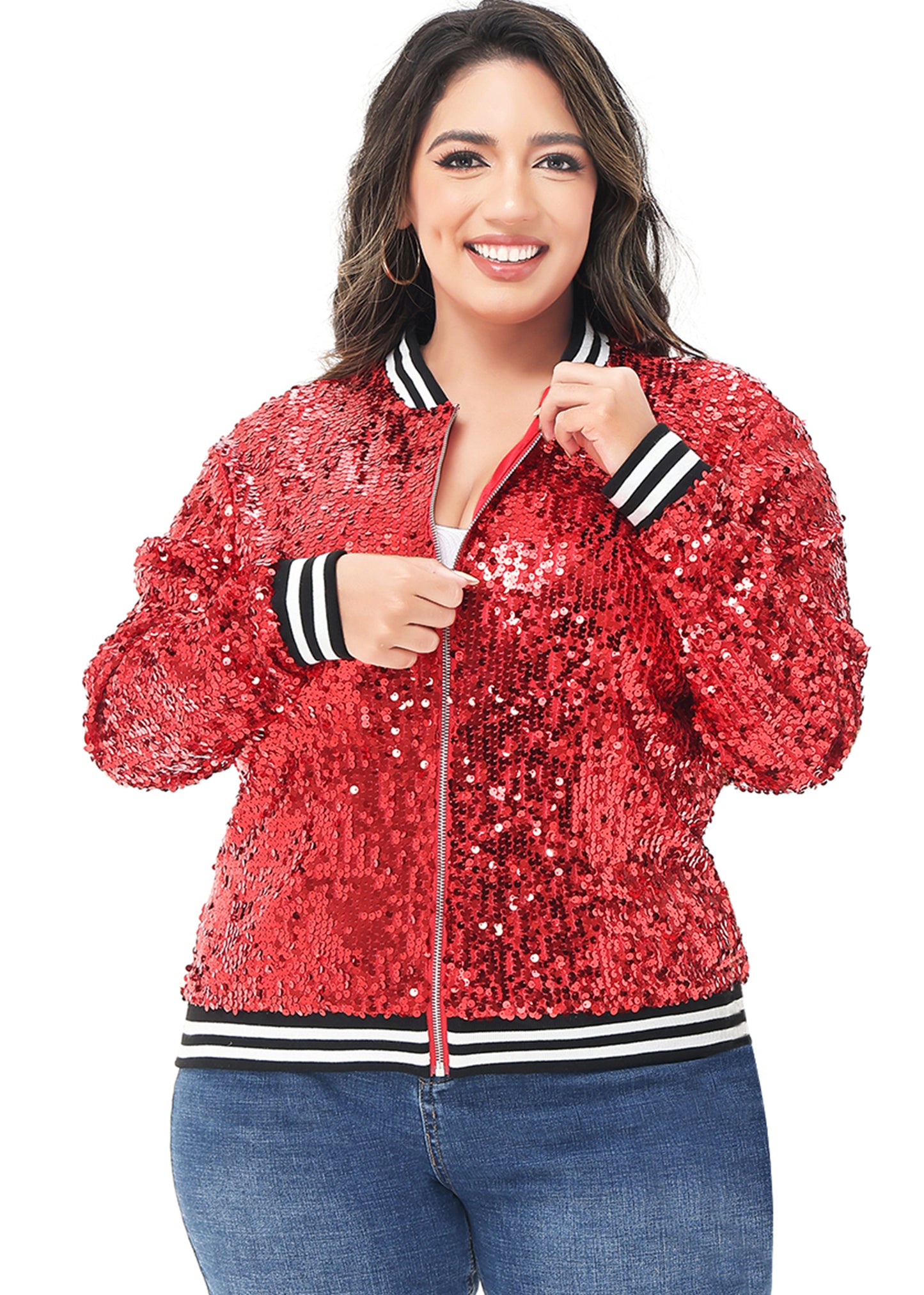 Plus Size Sequin Bomber Jacket