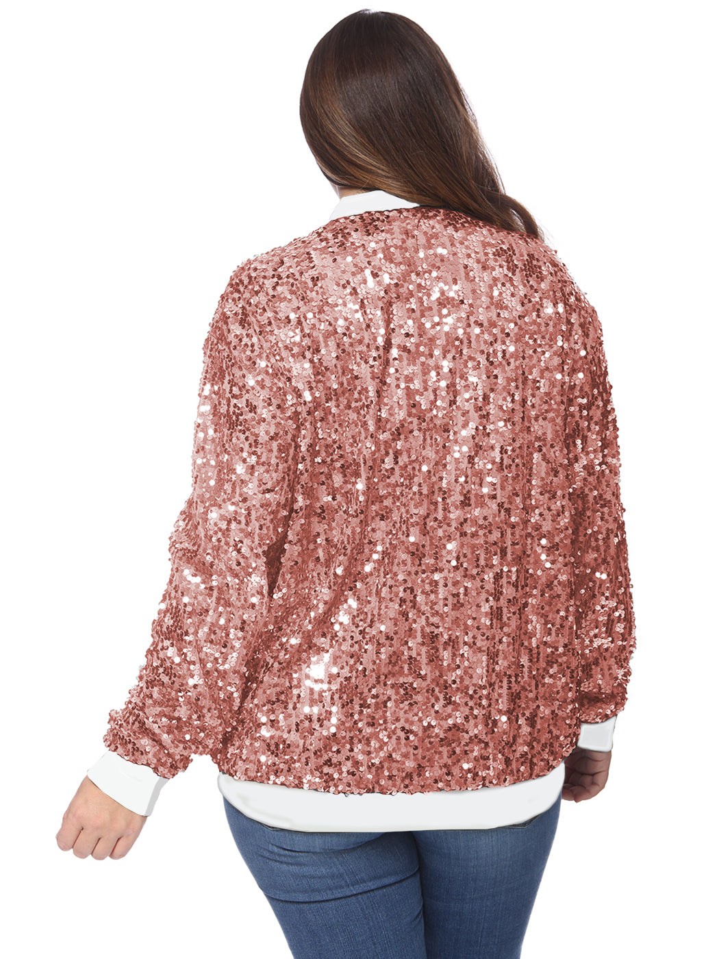 Plus Size Sequin Bomber Jacket