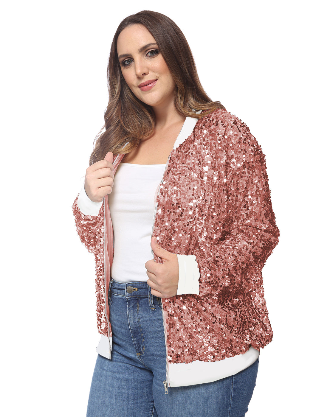 Plus Size Sequin Bomber Jacket