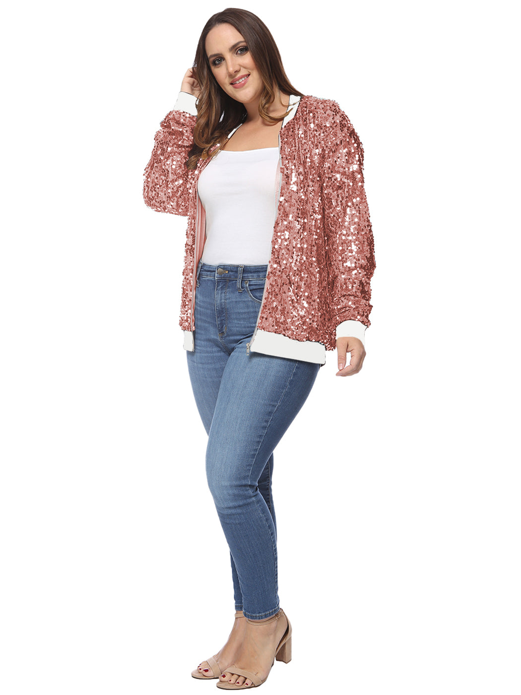 Plus Size Sequin Bomber Jacket