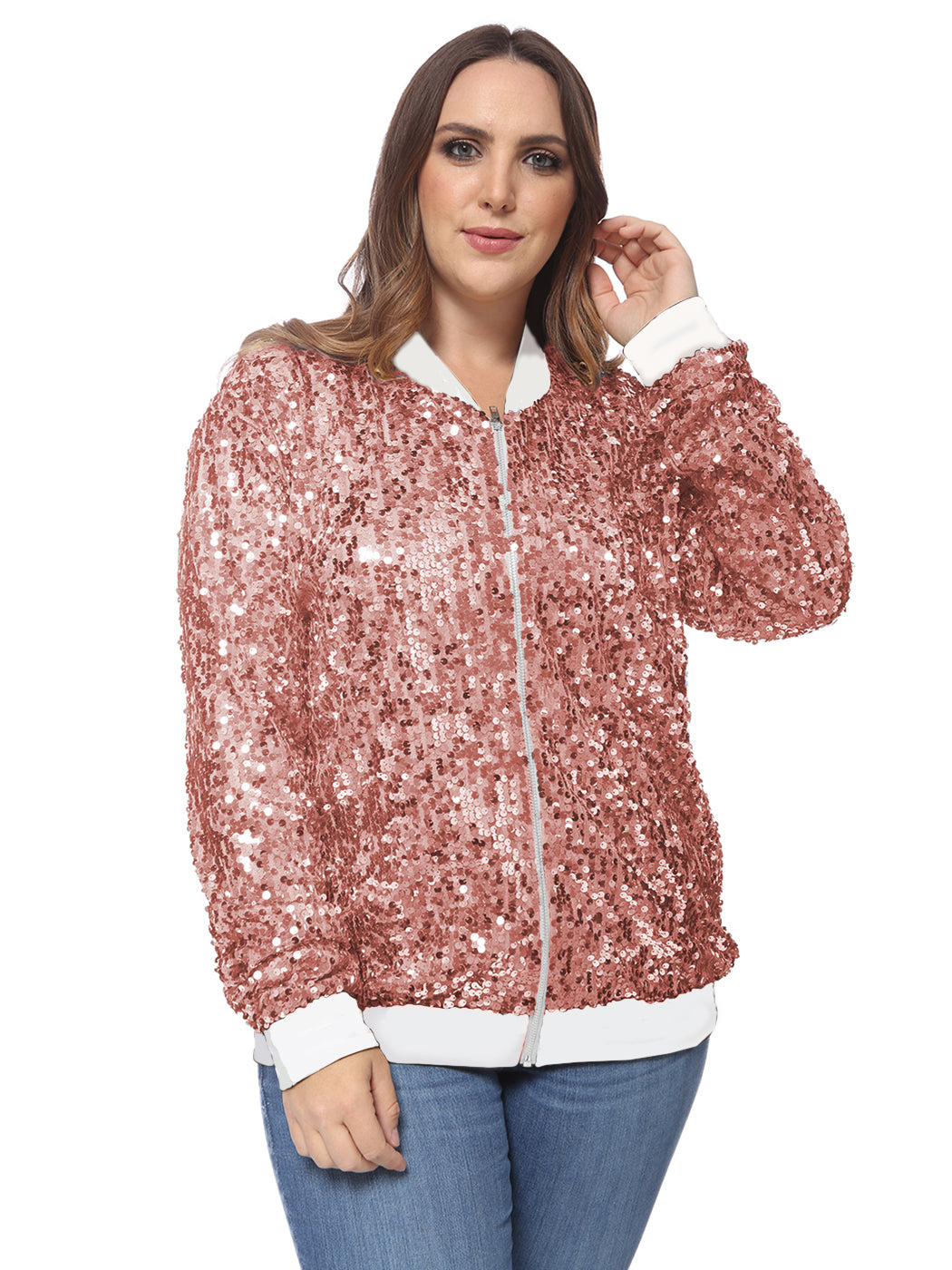 Plus Size Sequin Bomber Jacket