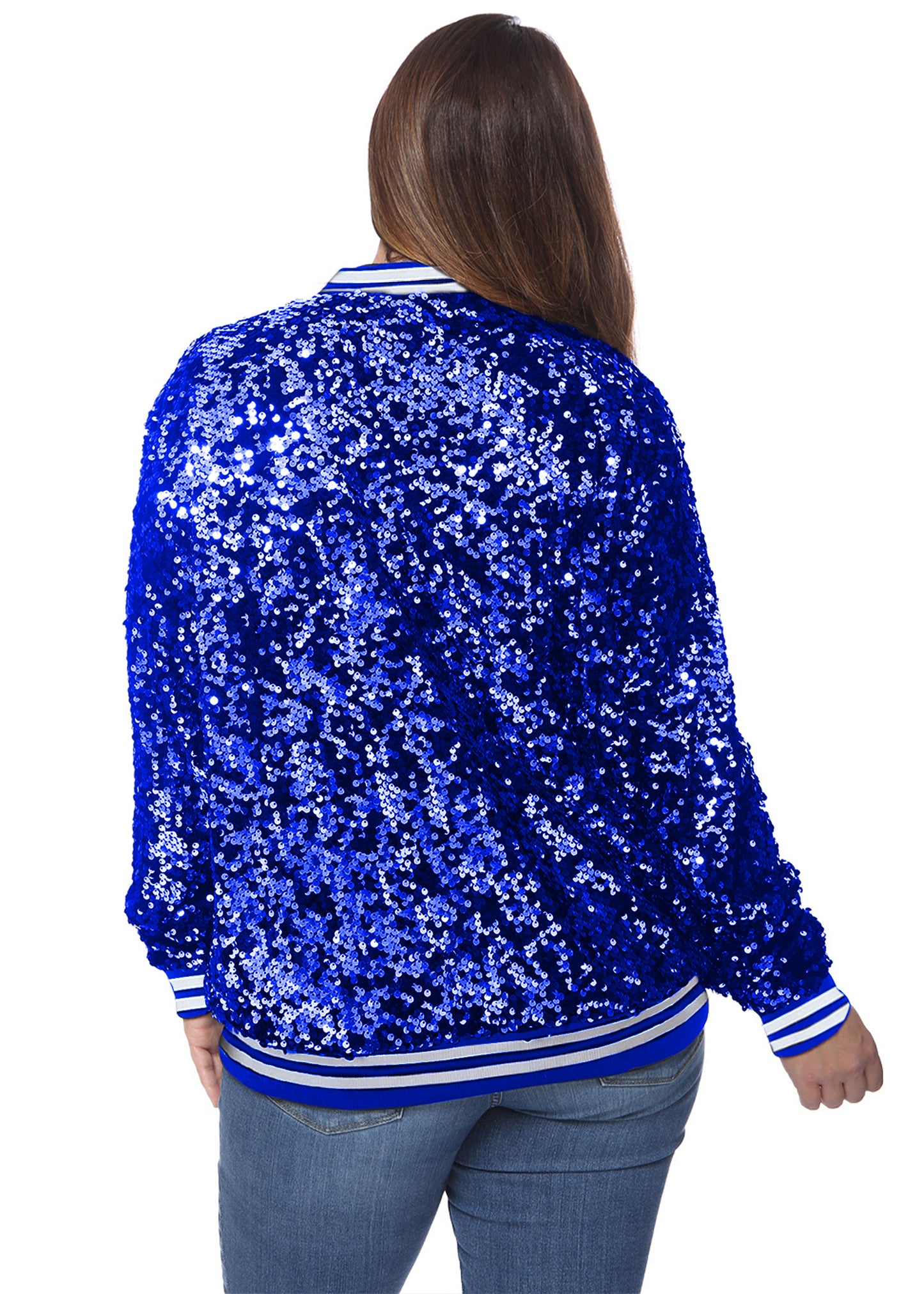 Plus Size Sequin Bomber Jacket