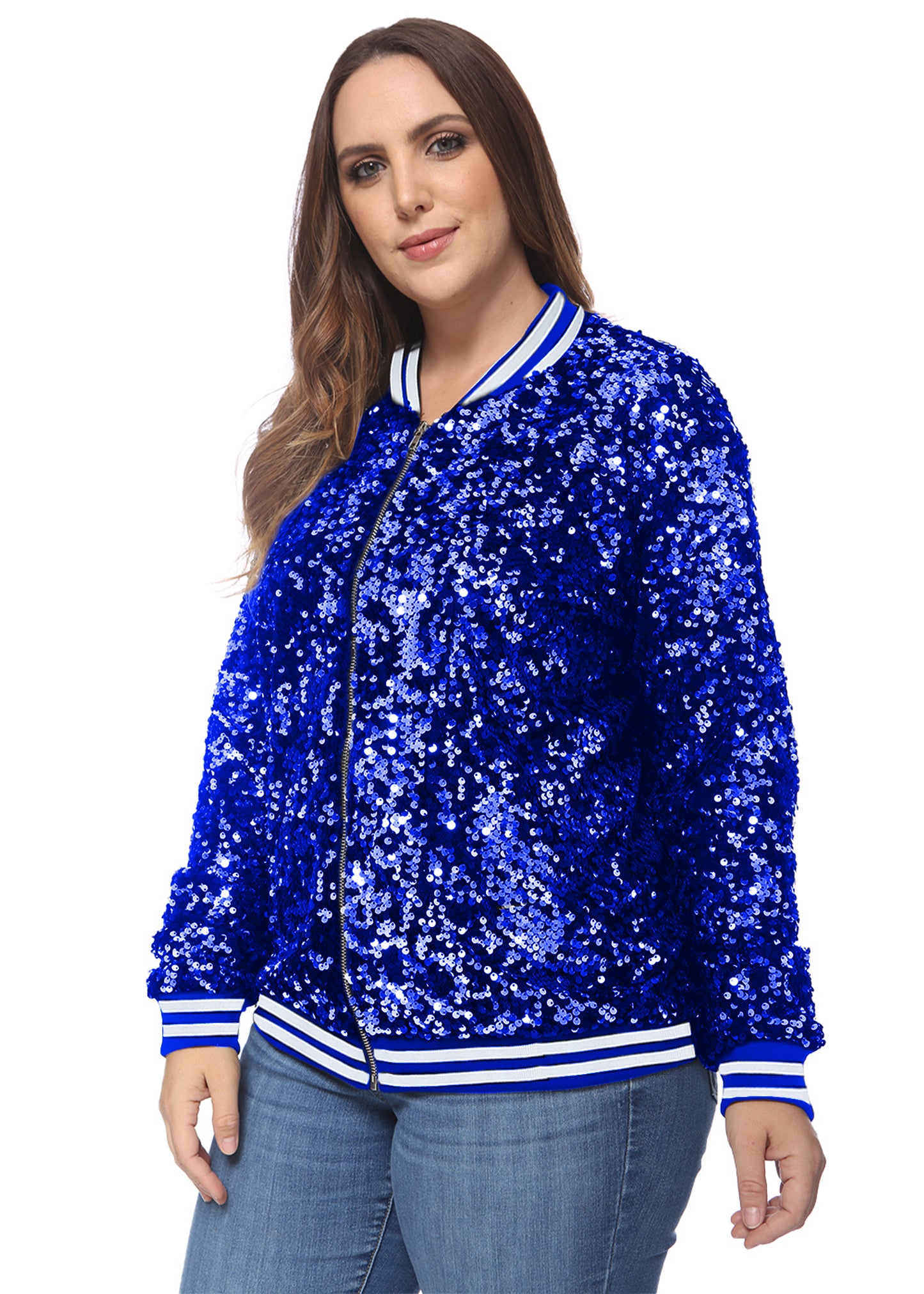 Plus Size Sequin Bomber Jacket