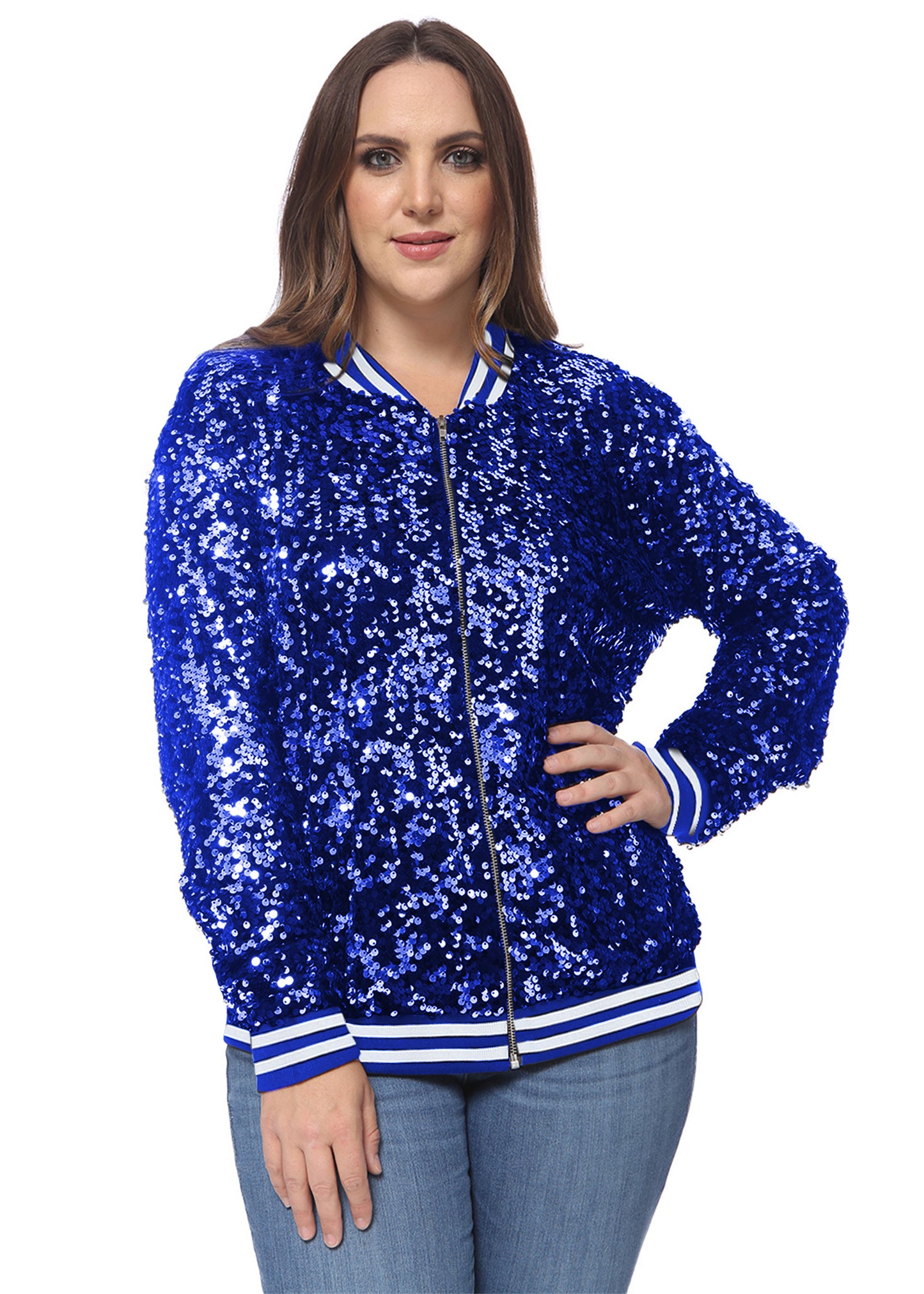 Plus Size Sequin Bomber Jacket