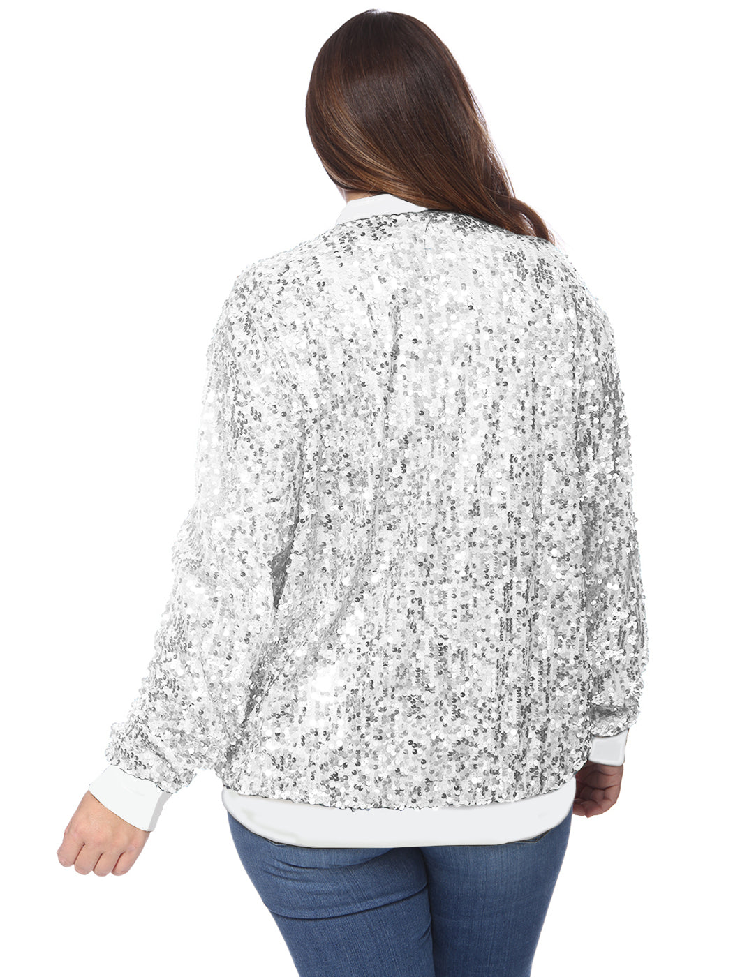 Plus Size Sequin Bomber Jacket