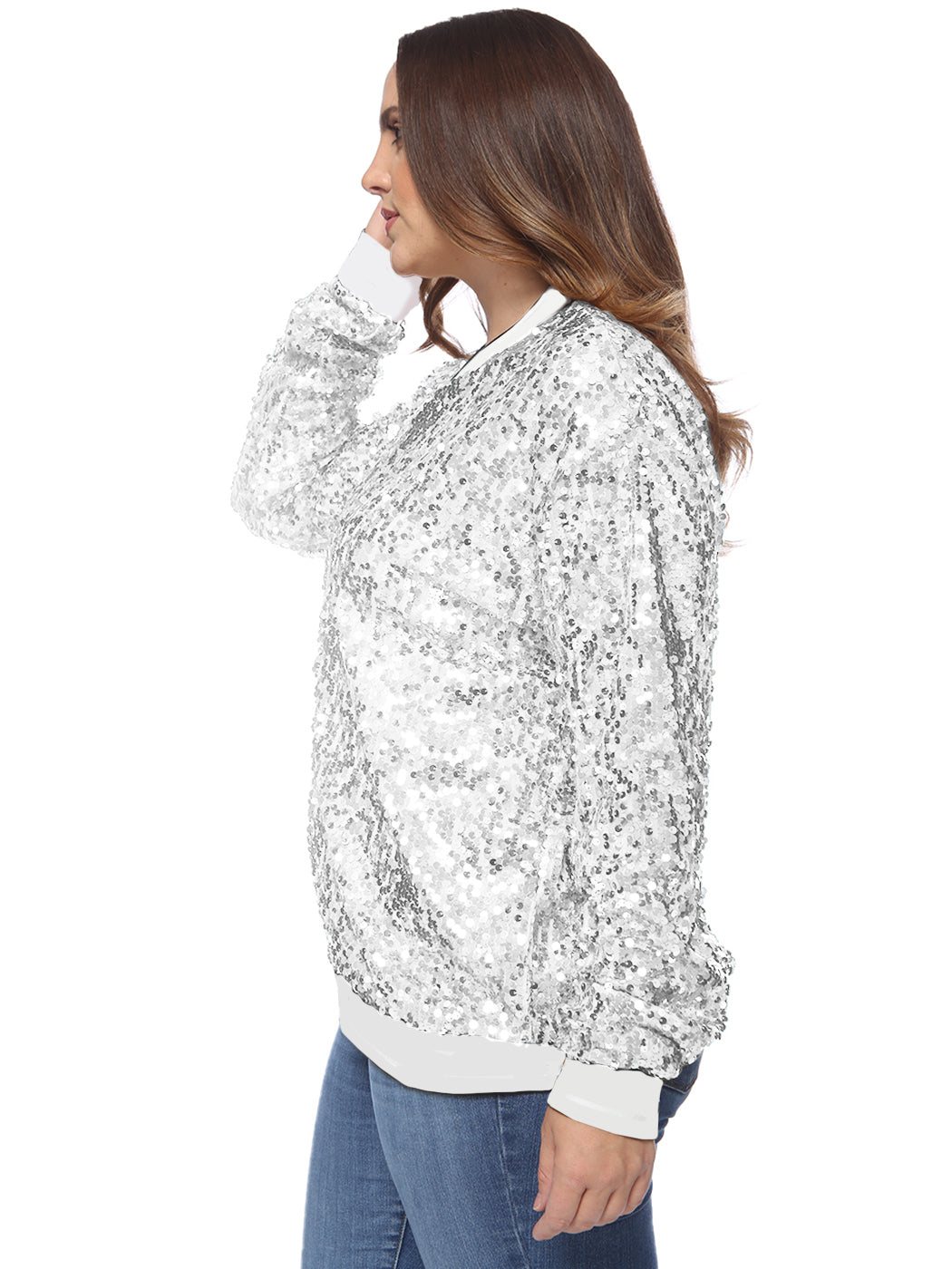 Plus Size Sequin Bomber Jacket