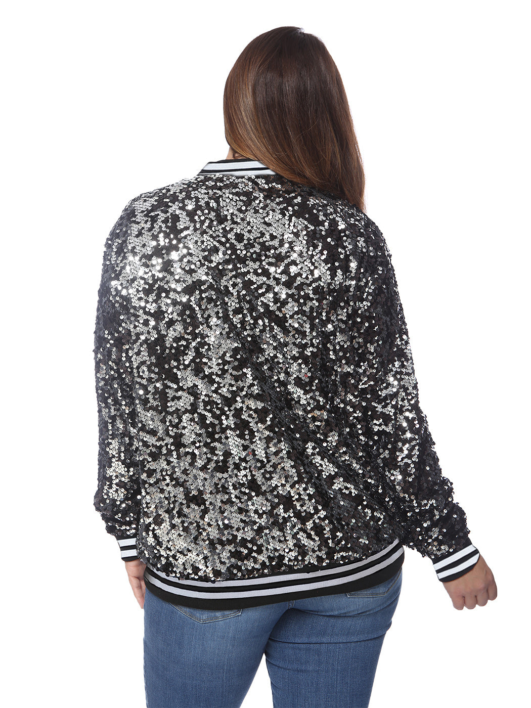 Plus Size Sequin Bomber Jacket