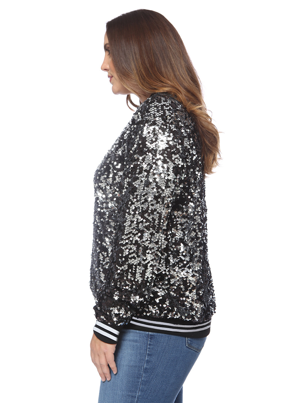 Plus Size Sequin Bomber Jacket