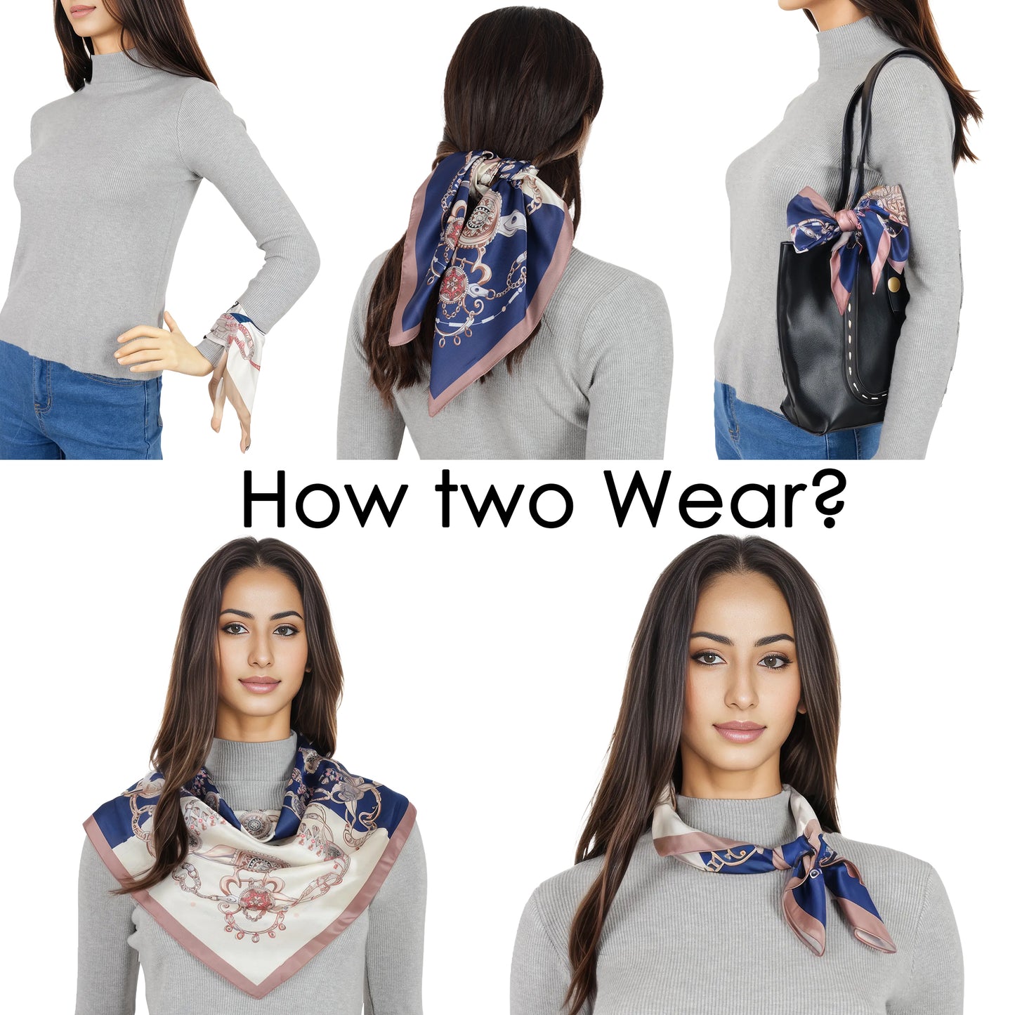 Anna-Kaci Silk Feeling Hair Scarf Small Square Satin Head Scarf Neckerchief Women 23 Inches