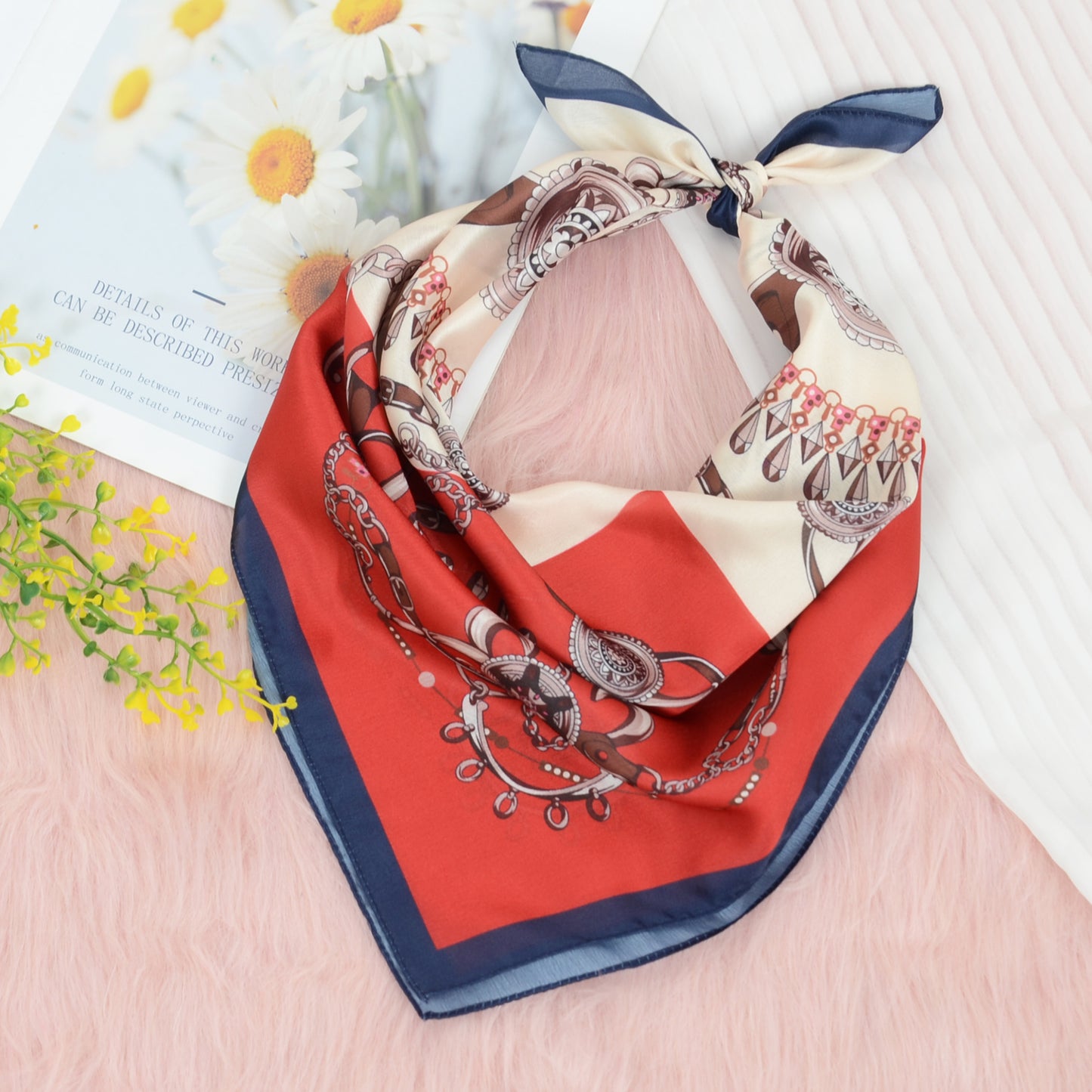 Anna-Kaci Silk Feeling Hair Scarf Small Square Satin Head Scarf Neckerchief Women 23 Inches