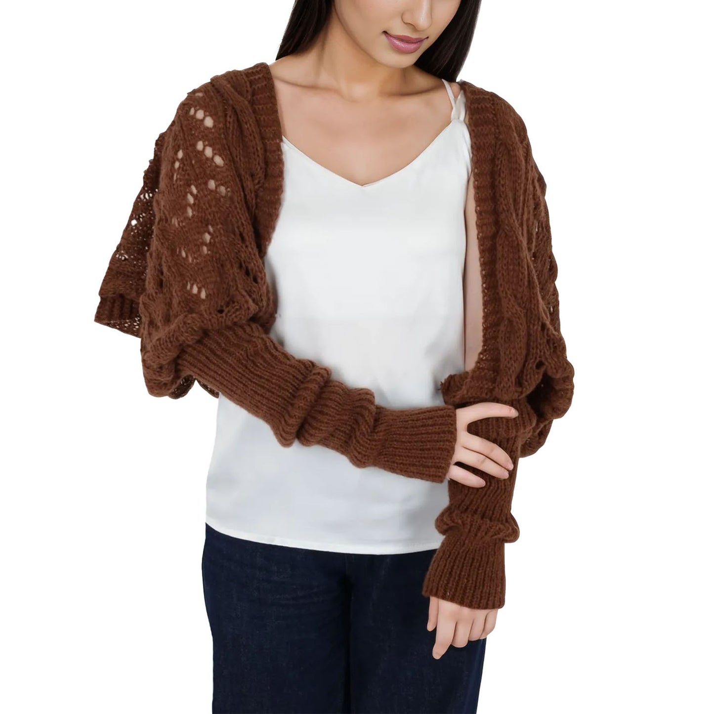 Anna-Kaci Womens Multifunctional Scarf with Sleeves Solid Color Crochet Knitted Cable Scarf Sweater Wraps