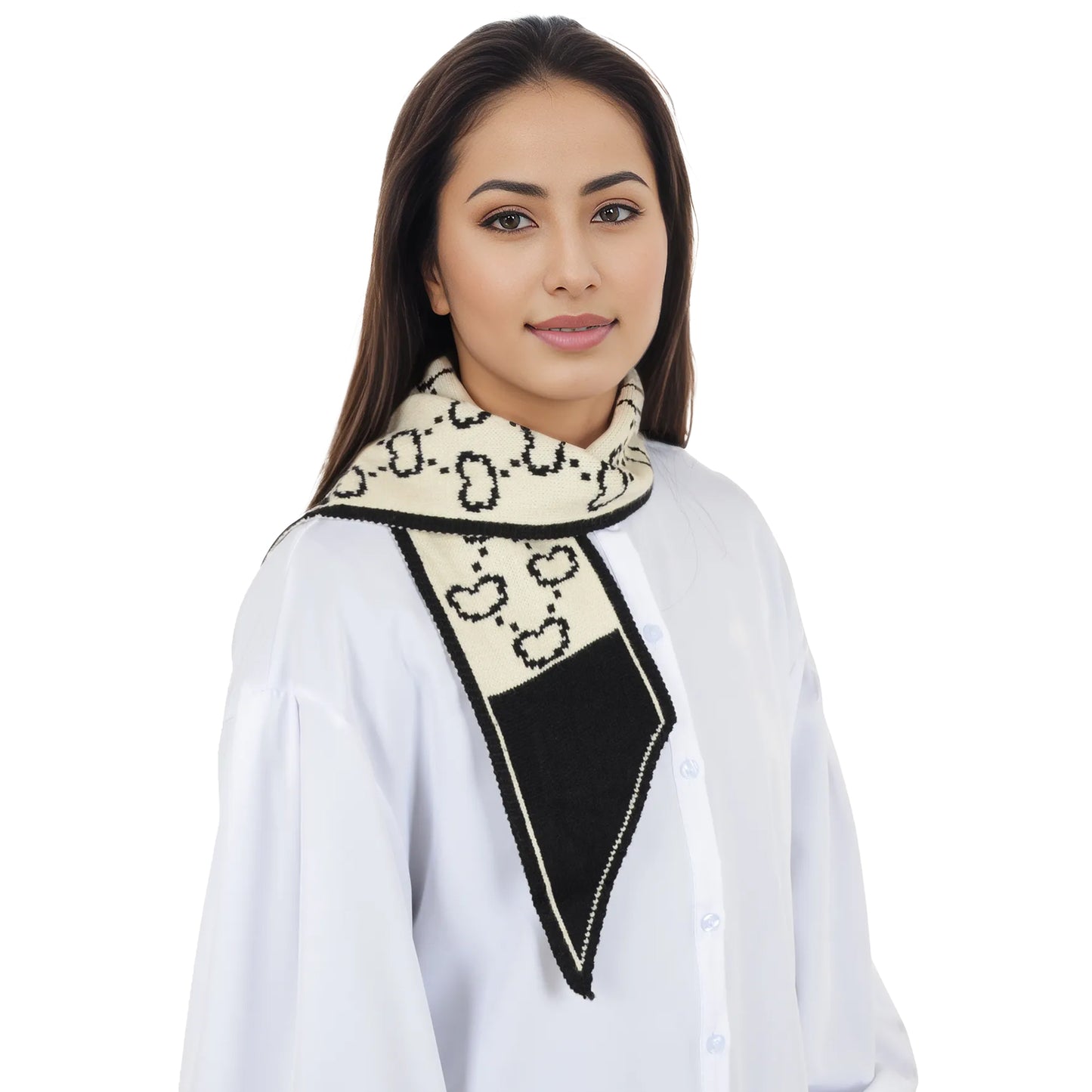 Alilang Skinny Knitted Scarf Letter Animal Pattern Pull-Through Design Winter Neckerchief Scarf for Women