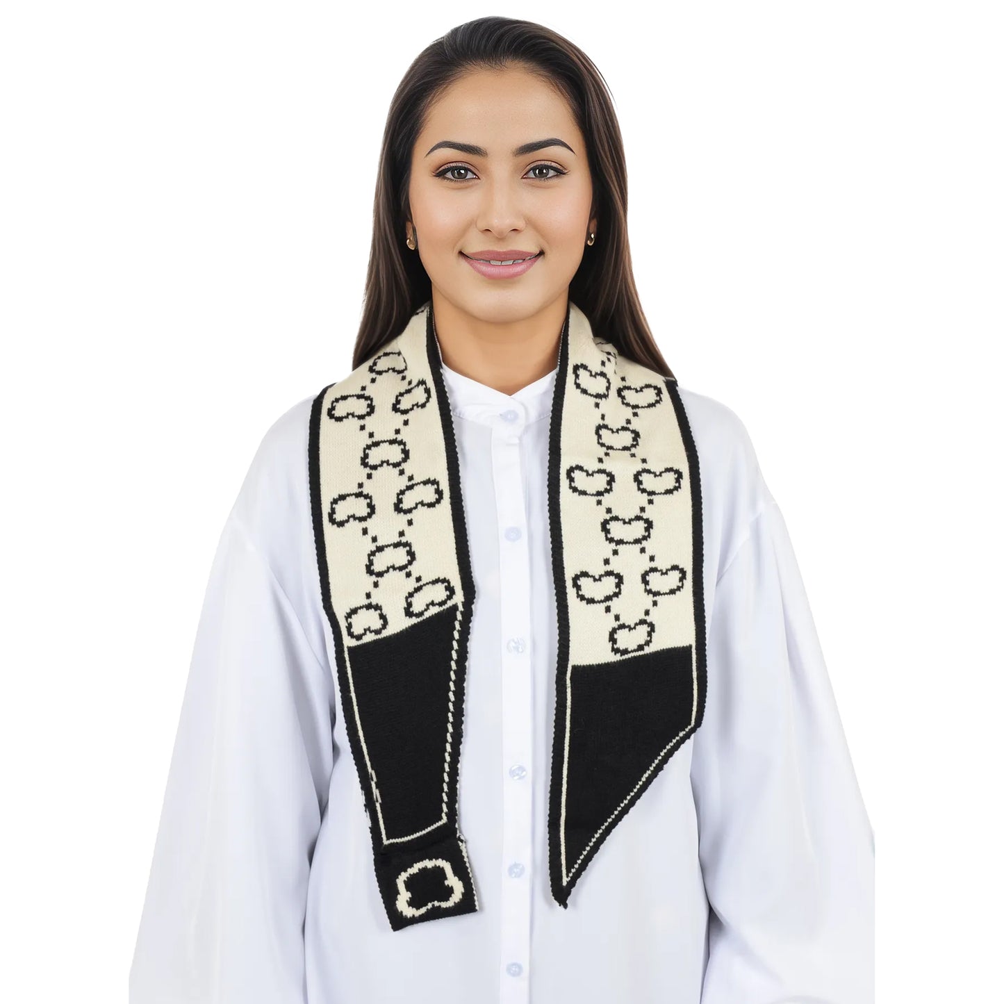Alilang Skinny Knitted Scarf Letter Animal Pattern Pull-Through Design Winter Neckerchief Scarf for Women