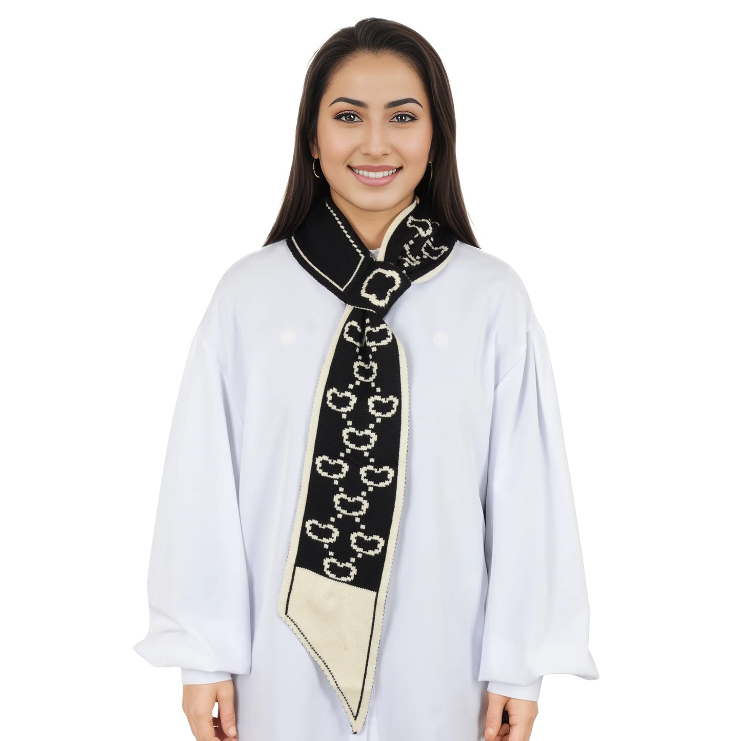 Alilang Skinny Knitted Scarf Letter Animal Pattern Pull-Through Design Winter Neckerchief Scarf for Women