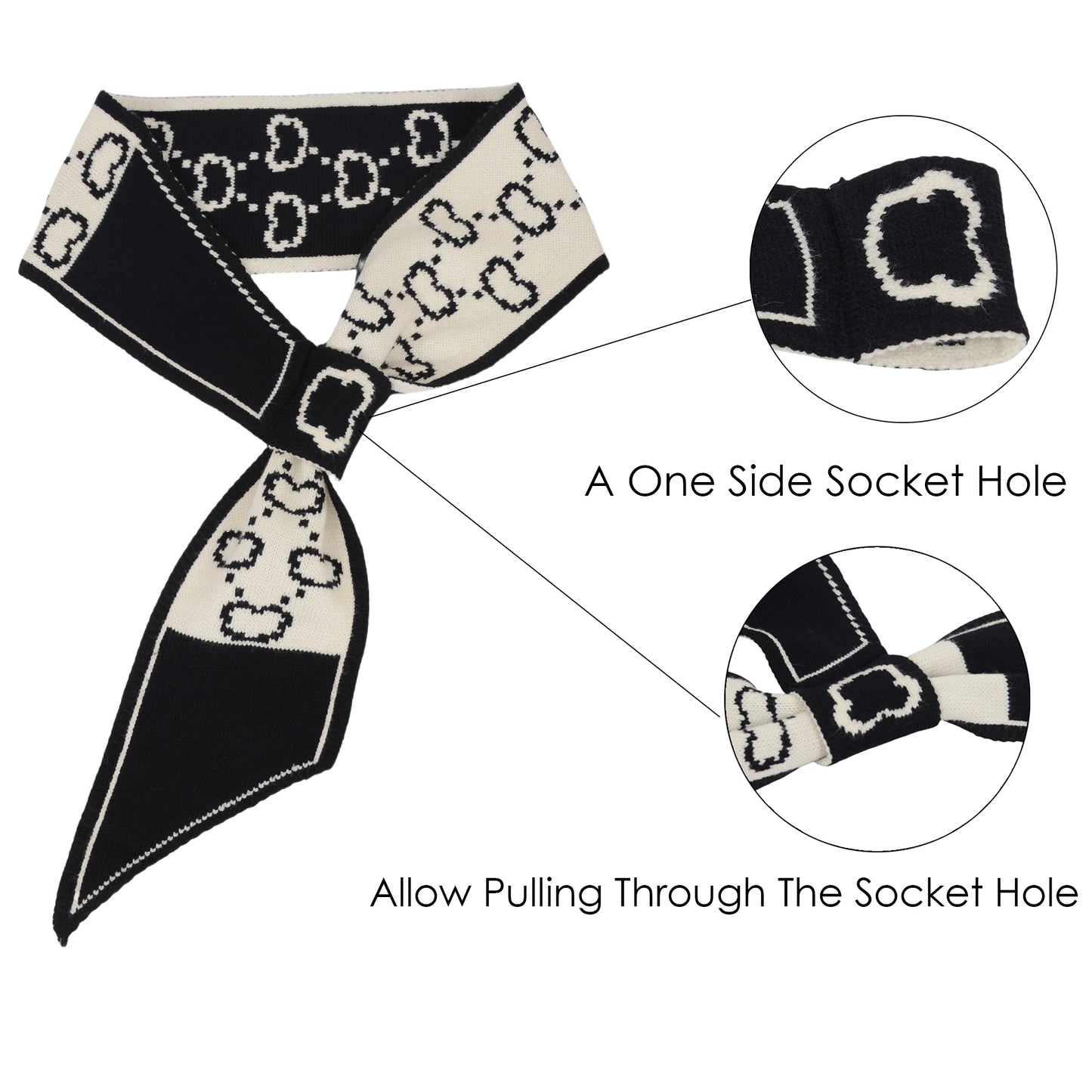 Alilang Skinny Knitted Scarf Letter Animal Pattern Pull-Through Design Winter Neckerchief Scarf for Women