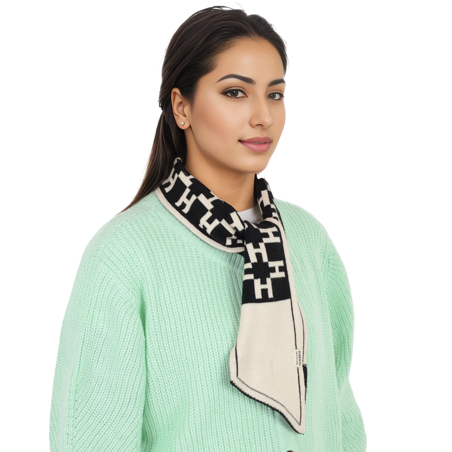 Alilang Skinny Knitted Scarf Letter Animal Pattern Pull-Through Design Winter Neckerchief Scarf for Women