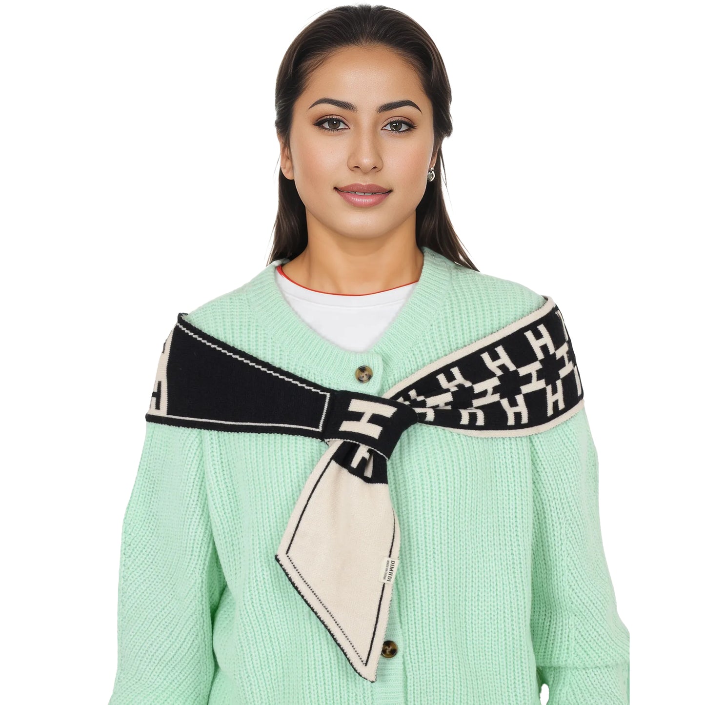 Alilang Skinny Knitted Scarf Letter Animal Pattern Pull-Through Design Winter Neckerchief Scarf for Women