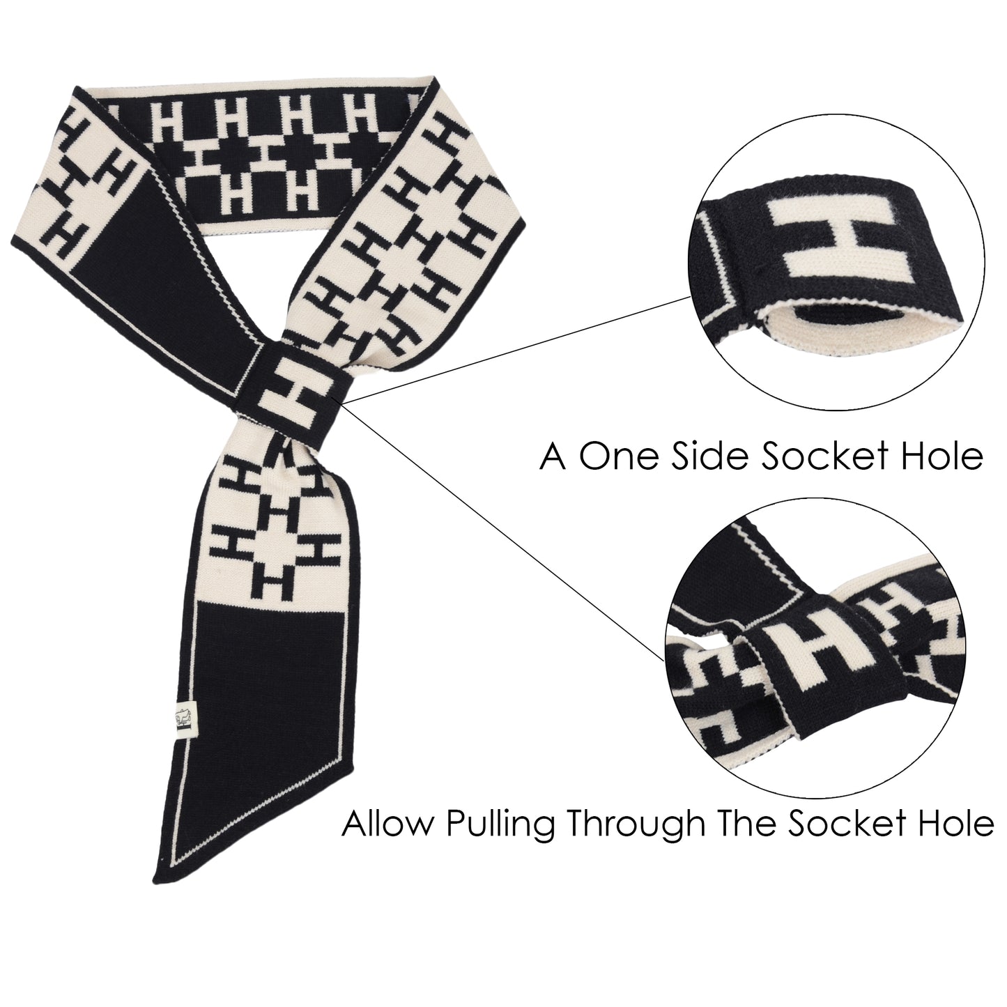 Alilang Skinny Knitted Scarf Letter Animal Pattern Pull-Through Design Winter Neckerchief Scarf for Women