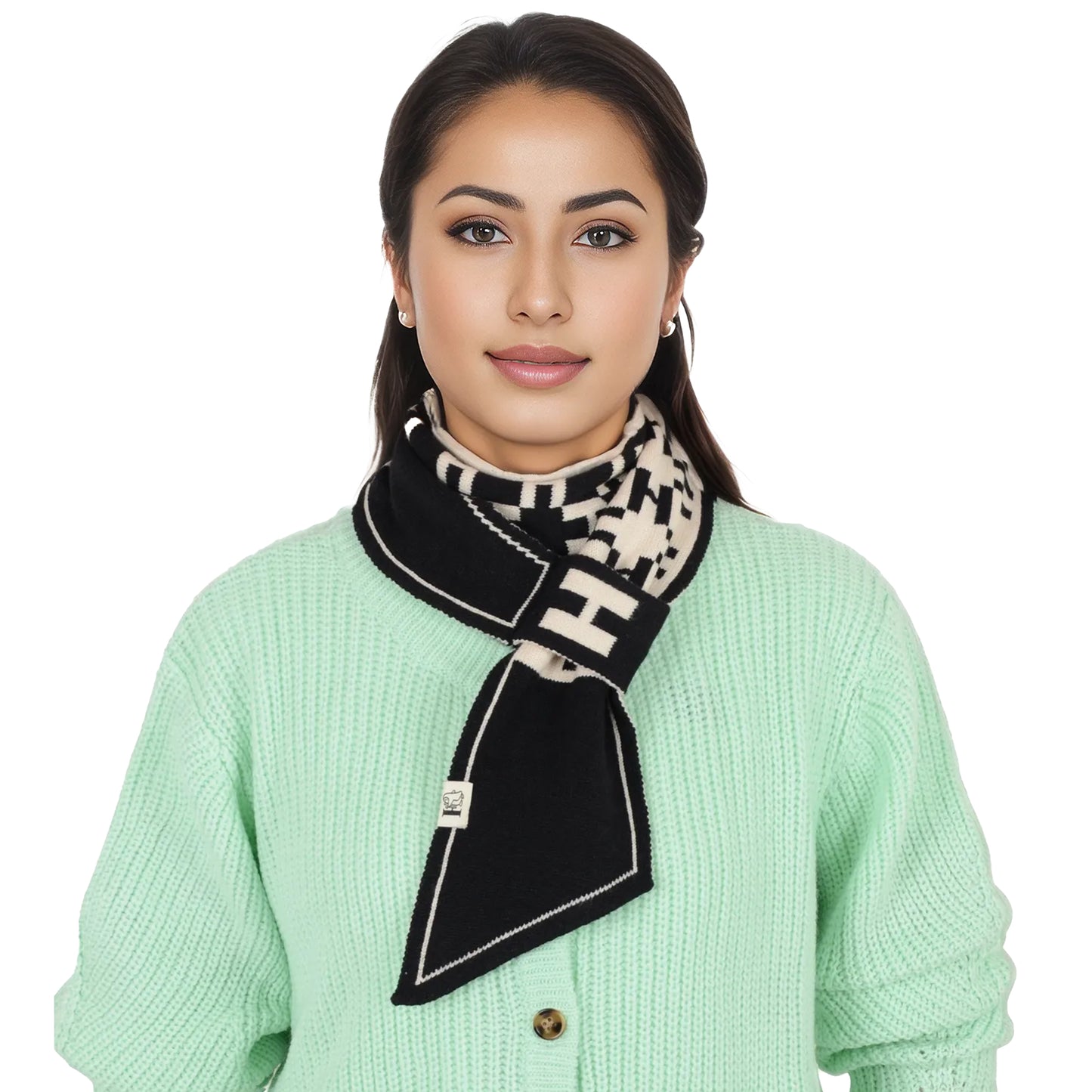 Alilang Skinny Knitted Scarf Letter Animal Pattern Pull-Through Design Winter Neckerchief Scarf for Women