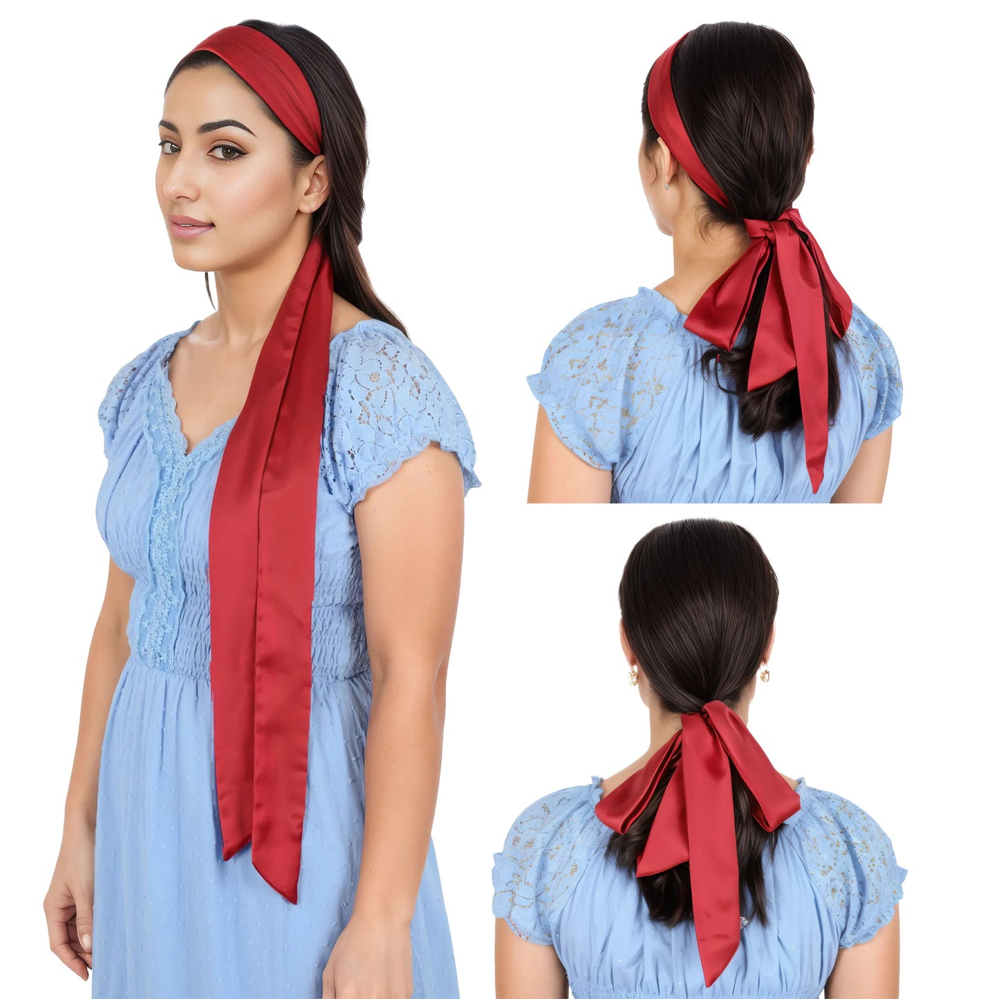 Alilang Women's Solid Color Ribbon Scarf Long Neckerchief Satin Belt Necktie Headscarf Narrow Scarf